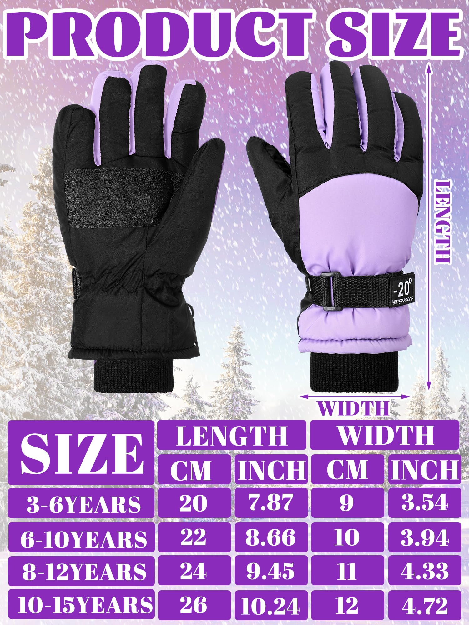Bencailor 6 Pairs Winter Gloves for Kids Waterproof Boys Snow Ski Gloves Girls Warm Windproof Mittens for Children Outdoor