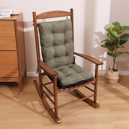 downluxe Juego de cojines para mecedoras para interiores y exteriores, cómodos cojines copetudos para mecedoras con lazos y respaldo antideslizante,