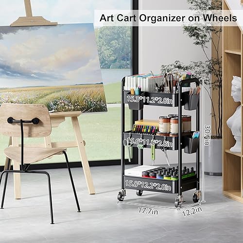 Miniatura 2 de Carrito rodante de 3 niveles con ruedas bloqueables, organizador de pañales de metal para artículos esenciales para bebés, carrito de almacenamiento