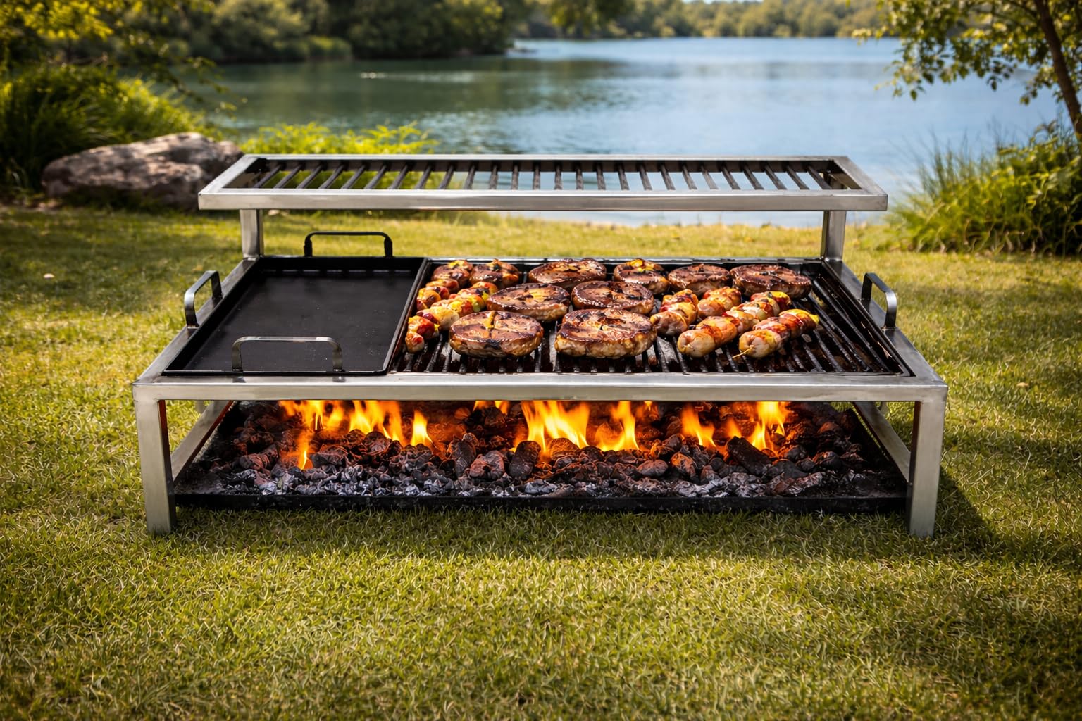 Griglia argentina di lusso con moduli in ferro rimovibili + griglia in ferro – Iron Argentina Grill – BBQ Parrilla Asado Sor pampa Grill – Cod 10 (91,4 x 61,0 cm)