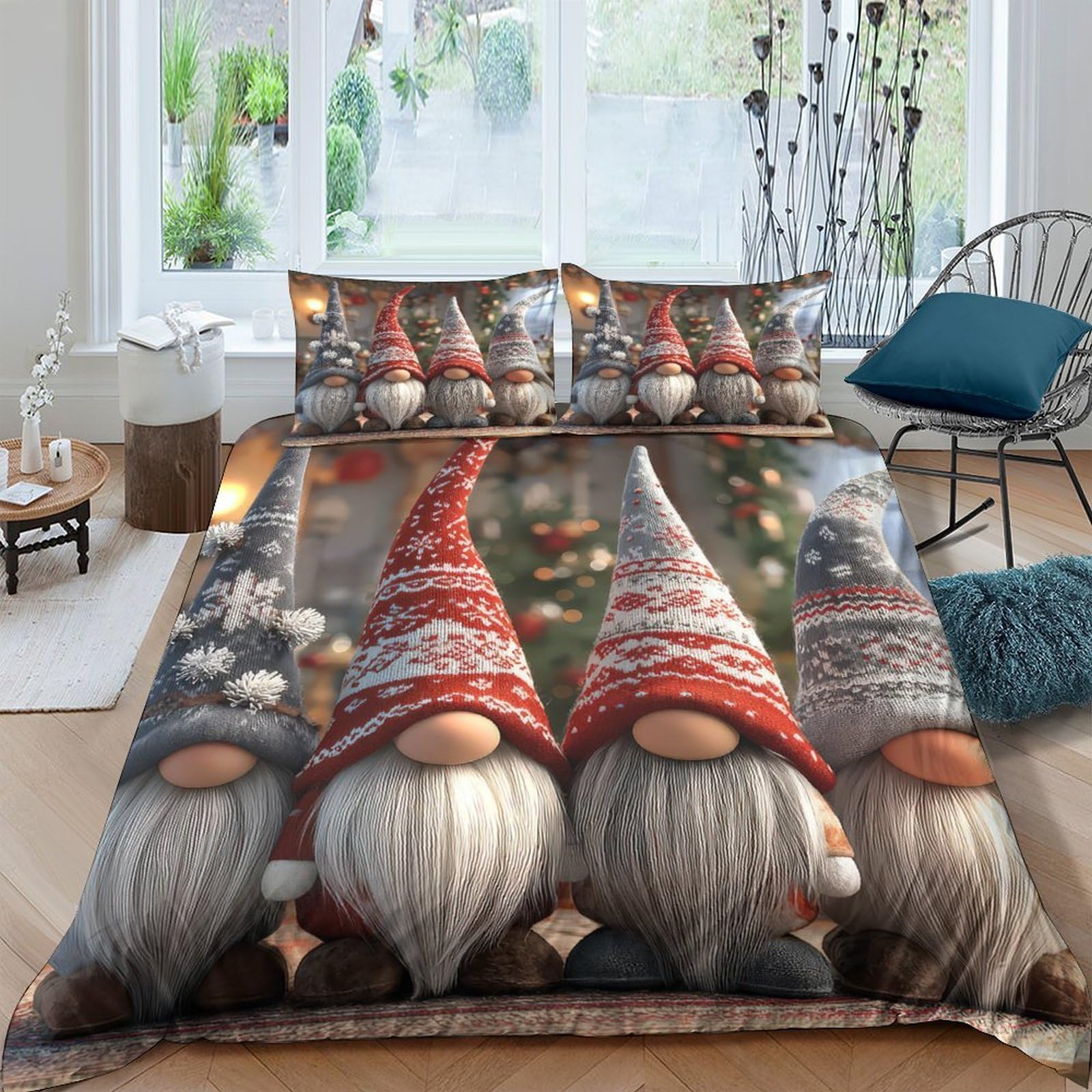 Ctjqhvkz Style-5 3D Printed Christmas Gnome Fitted Sheet Microfiber Soft Anti-Slip Nordic Elf Bed Cover For Bedroom Guest Room Holiday Decor Single（135X200cm）