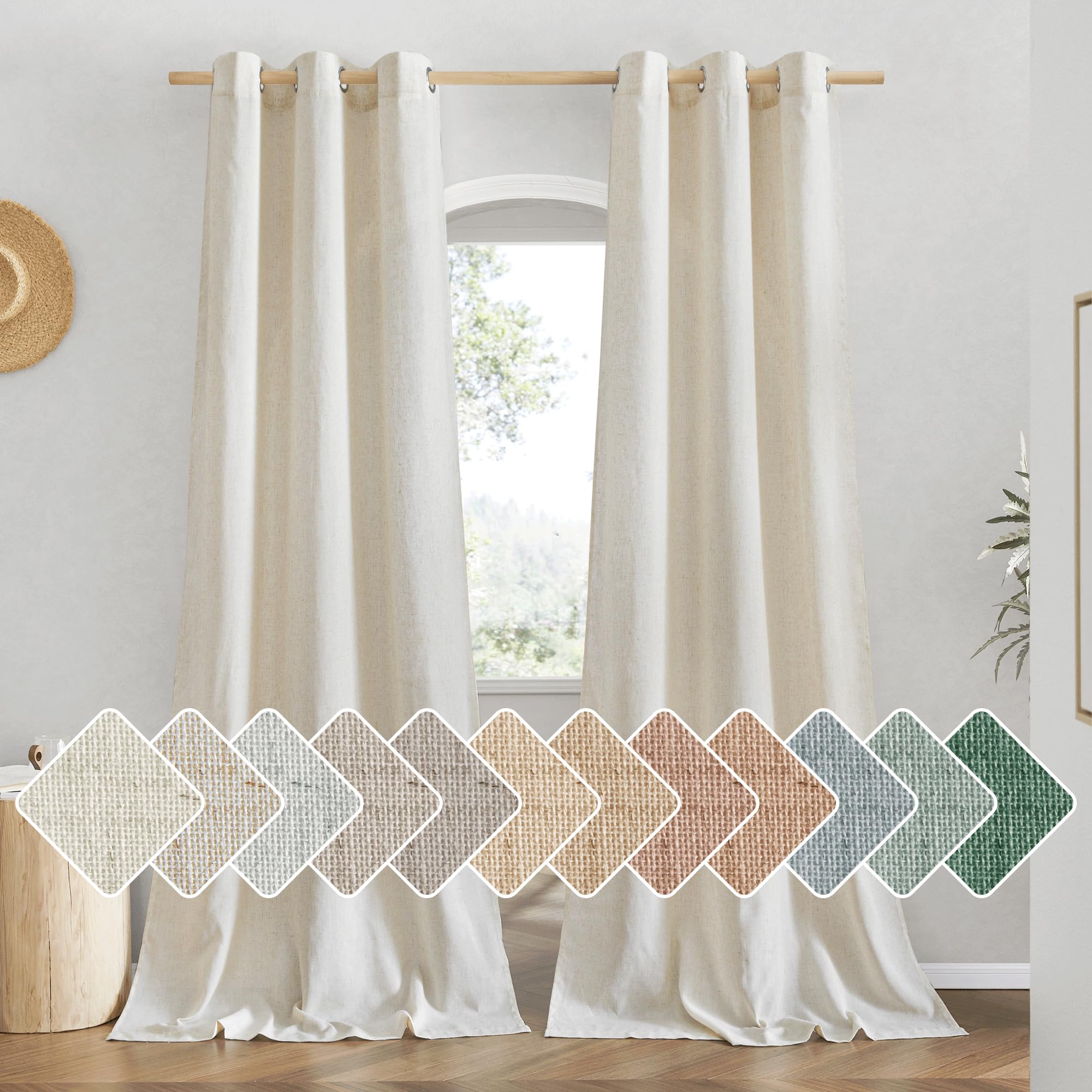 NICETOWN Natural Linen Doorway Curtains 80 inches Long, Grommet Thick Linen Weave Semi Sheer Window Treatments Privacy Assured with Light Filtering
