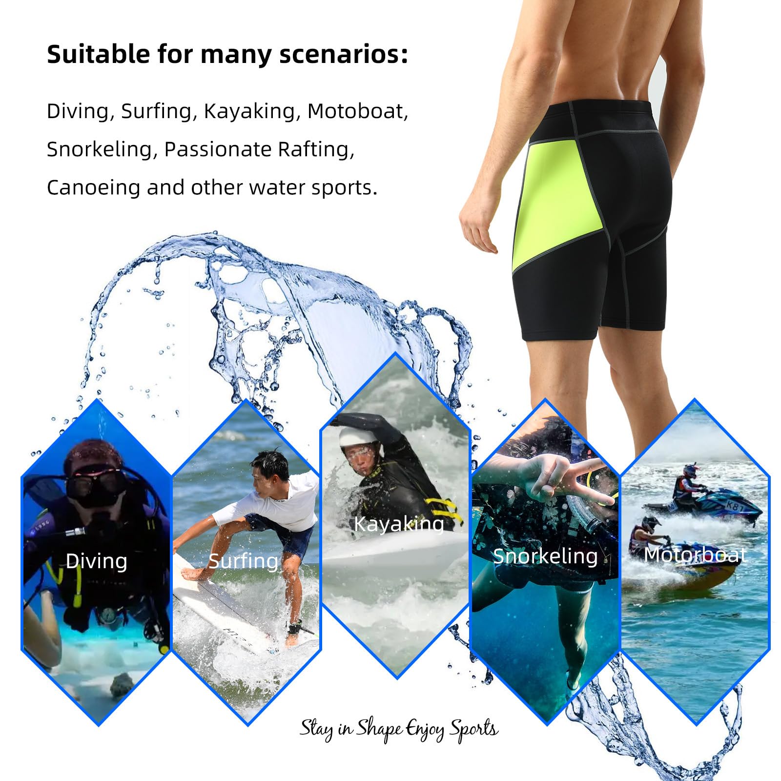 lifruious - Pantalones cortos de neopreno de 2 mm para hombre, para surf, buceo, canoa, kayak, esquí acuático, deportes acuáticos