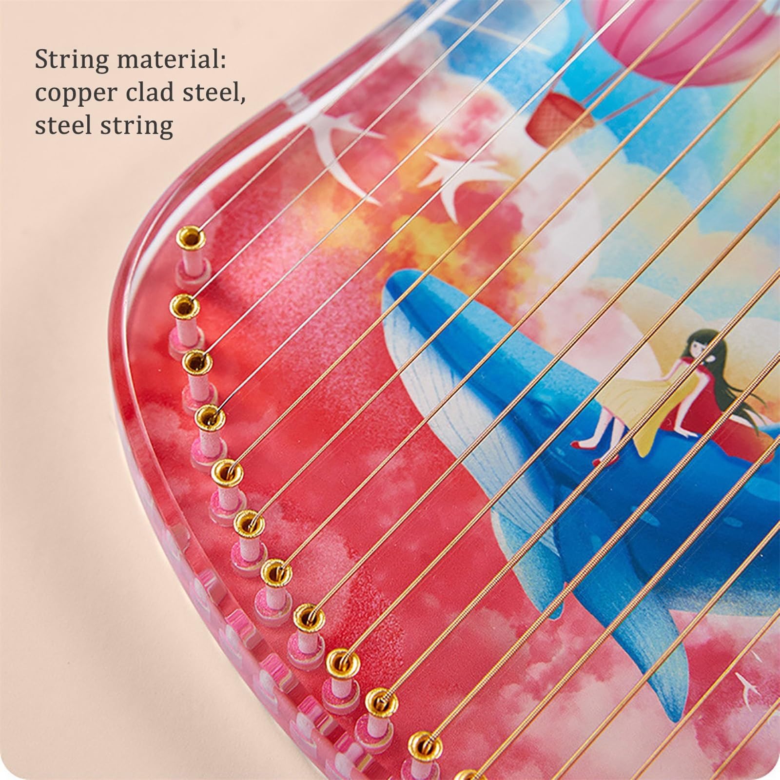 Schoßharfe Daumen Spielen Acryl Bunte Malerei Lyre Harfe 17/21/31 Streicher mit Tragbar Taschen Ersatz-Saiten Harfe Instrument für Anfänger Kinder(Blau,17 notes)