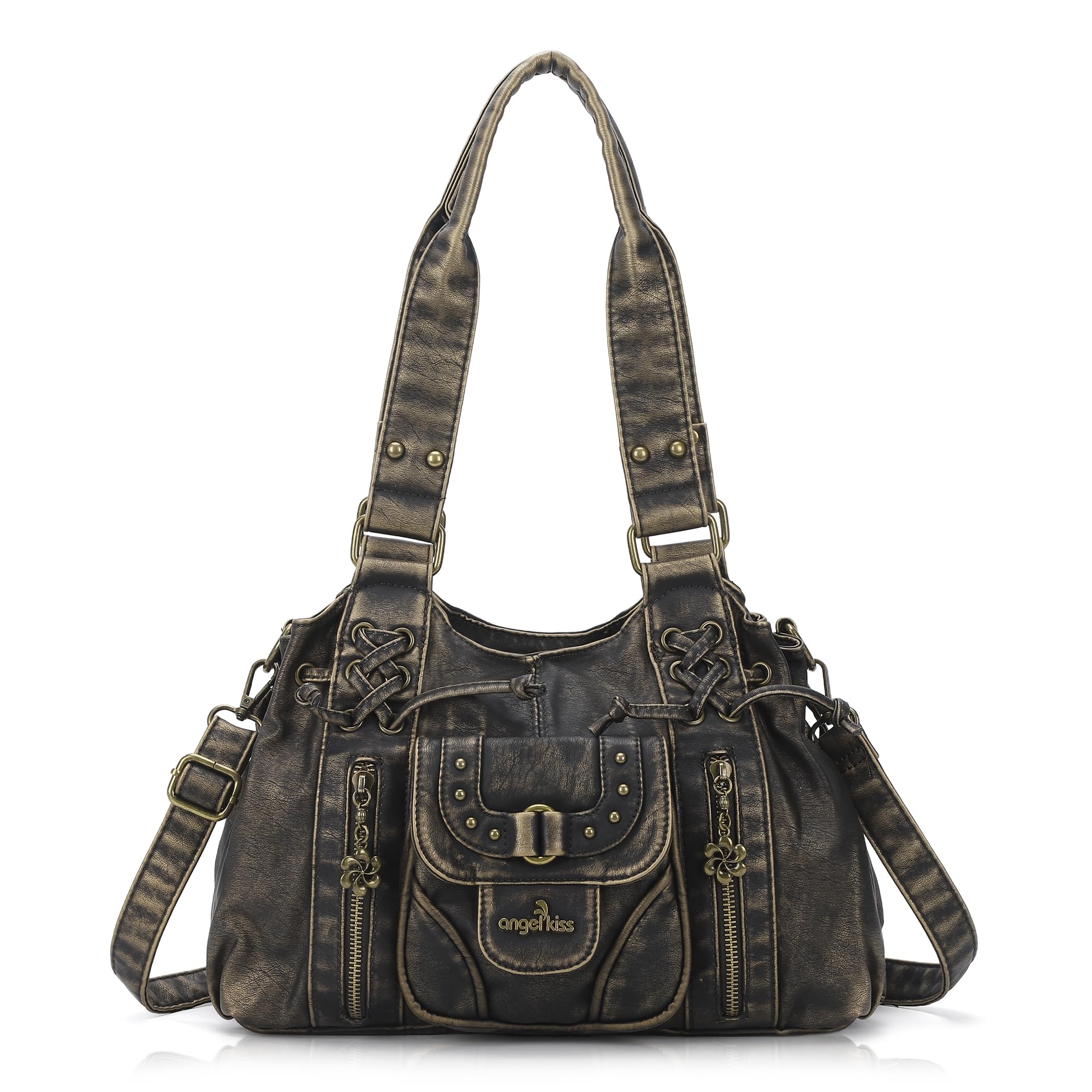 Angel Kiss Piccola borsa hobo da donna in pelle lavata retrò borsa a tracolla spaziosa con manici superiori borse con tracolla rimovibile