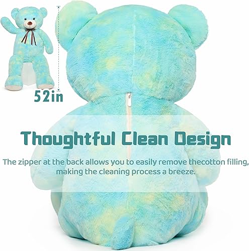 Miniatura 6 de Tezituor Oso de peluche gigante de 52 pulgadas, peluche grande de animales de peluche, color verde arcoíris, regalos suaves para San Valentín, Arco