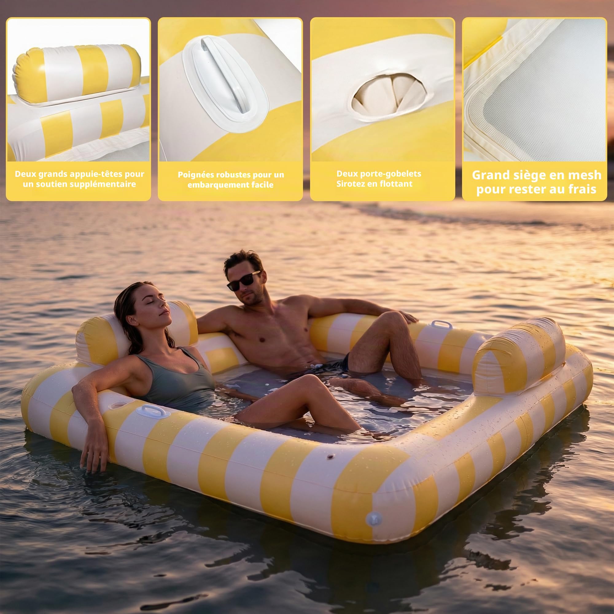 Float Joy Matelas Gonflable Piscine pour 2 Personnes Bouée Adulte 190 x 170 cm Jeux Piscine Hamac de Piscine Gonflable Flottant