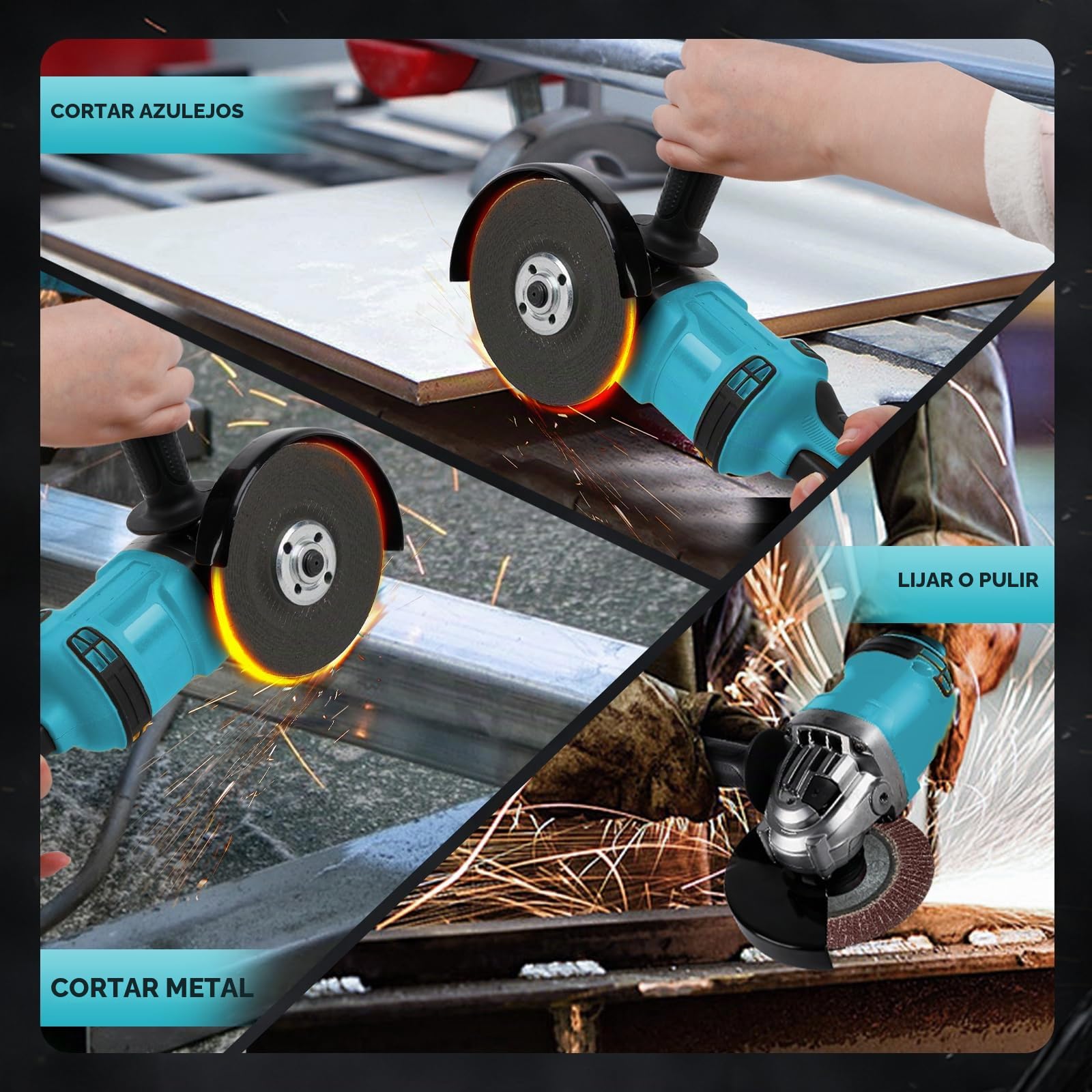Amoladora angular inalámbrica para batería Makita de 18 V/20 V (sin batería), herramienta de amoladora sin escobillas de 10000 RPM con cuchillas de molienda de 125 mm para cortar, moler, pulir