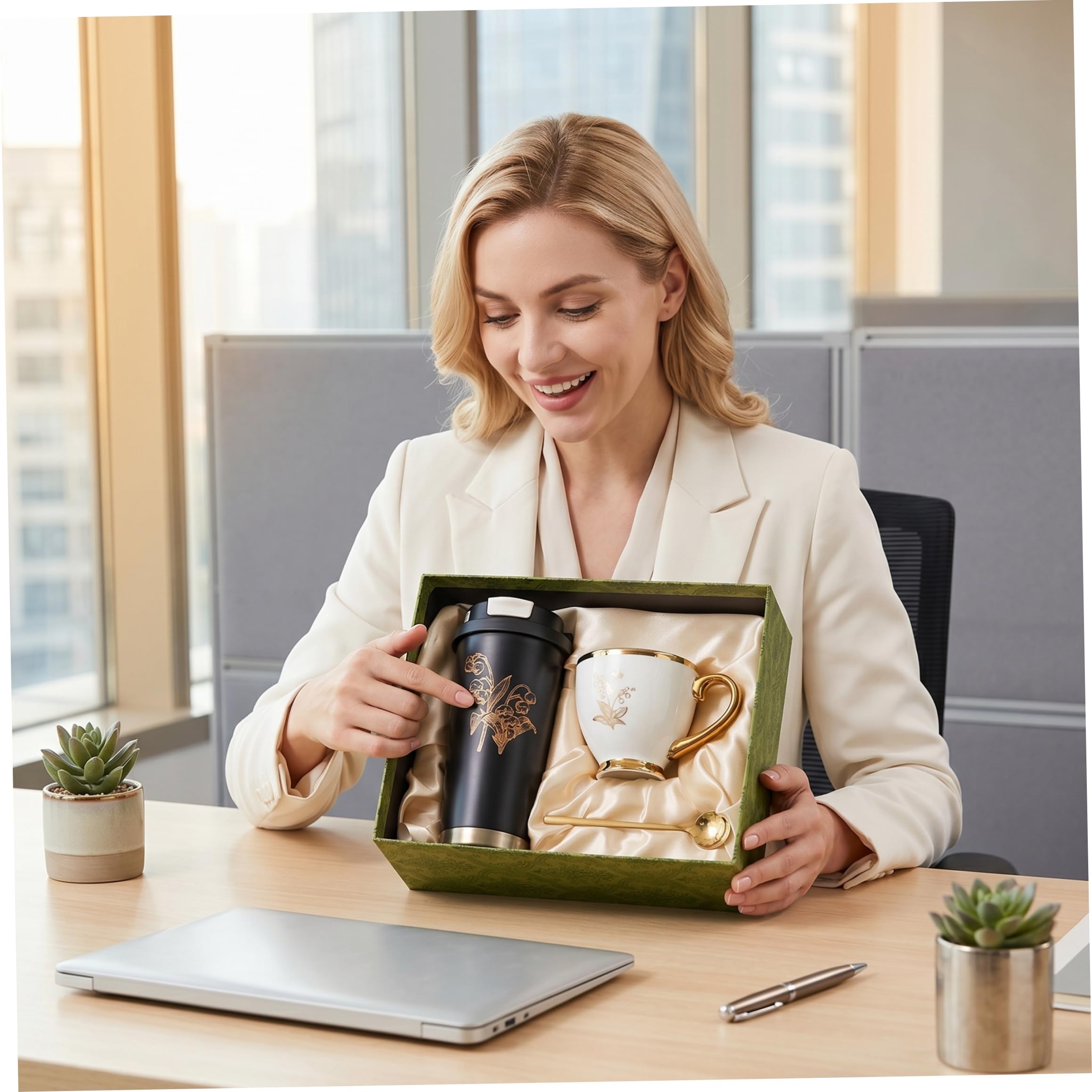 Set di tazze da caffè, tazze da caffè isolate in acciaio inossidabile 316 con tazza e cucchiaio in ceramica per mamma, lei, moglie, fidanzata, sorella, festa della mamma nere per donna Taz
