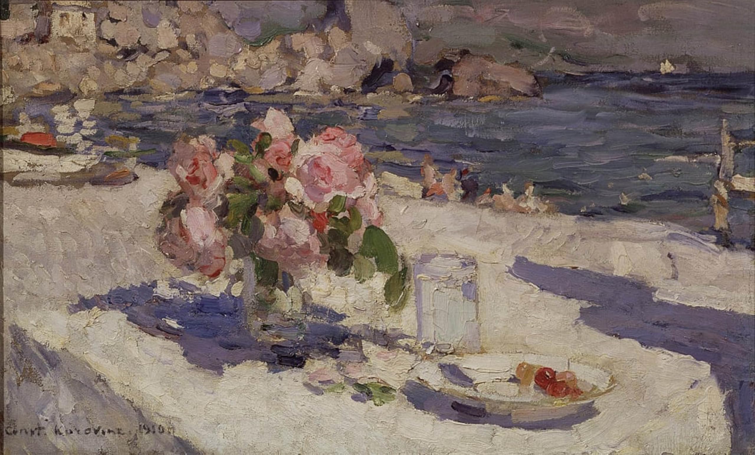 ARTXLXXBN Famous Painting Canvas Artwork Graffiti Print At the Seashore by Konstantin Alekseevich Korovin Portrait Canvas Image for Home Decor 60x90cm