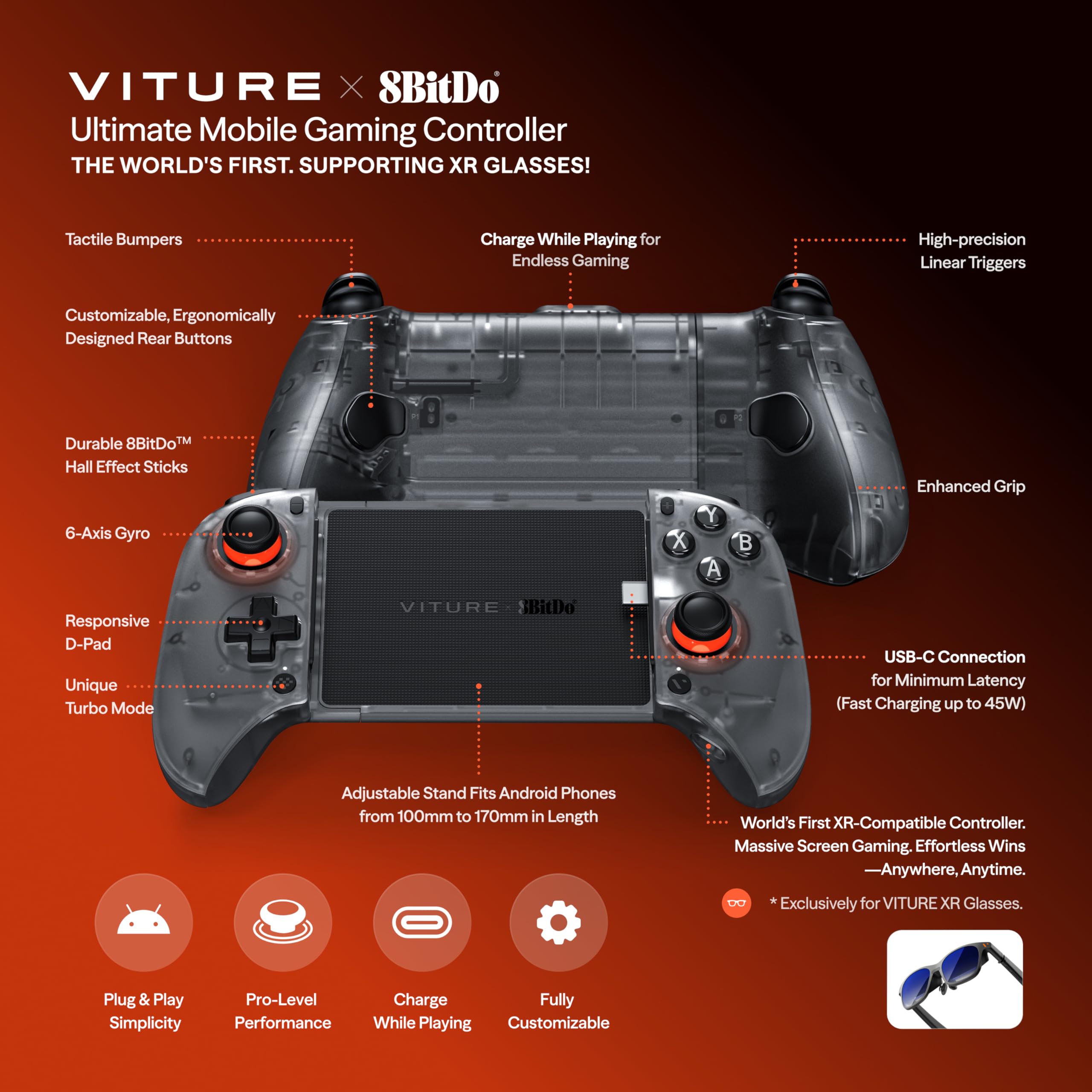 VITURE The Winning Combo — Occhiali XR Luma Ultra X 8Bitdo Ultimate Mobile Gaming Controller, Primo Al Mondo, Supporta XR & Giochi Pro Android, Vinci Ovunque