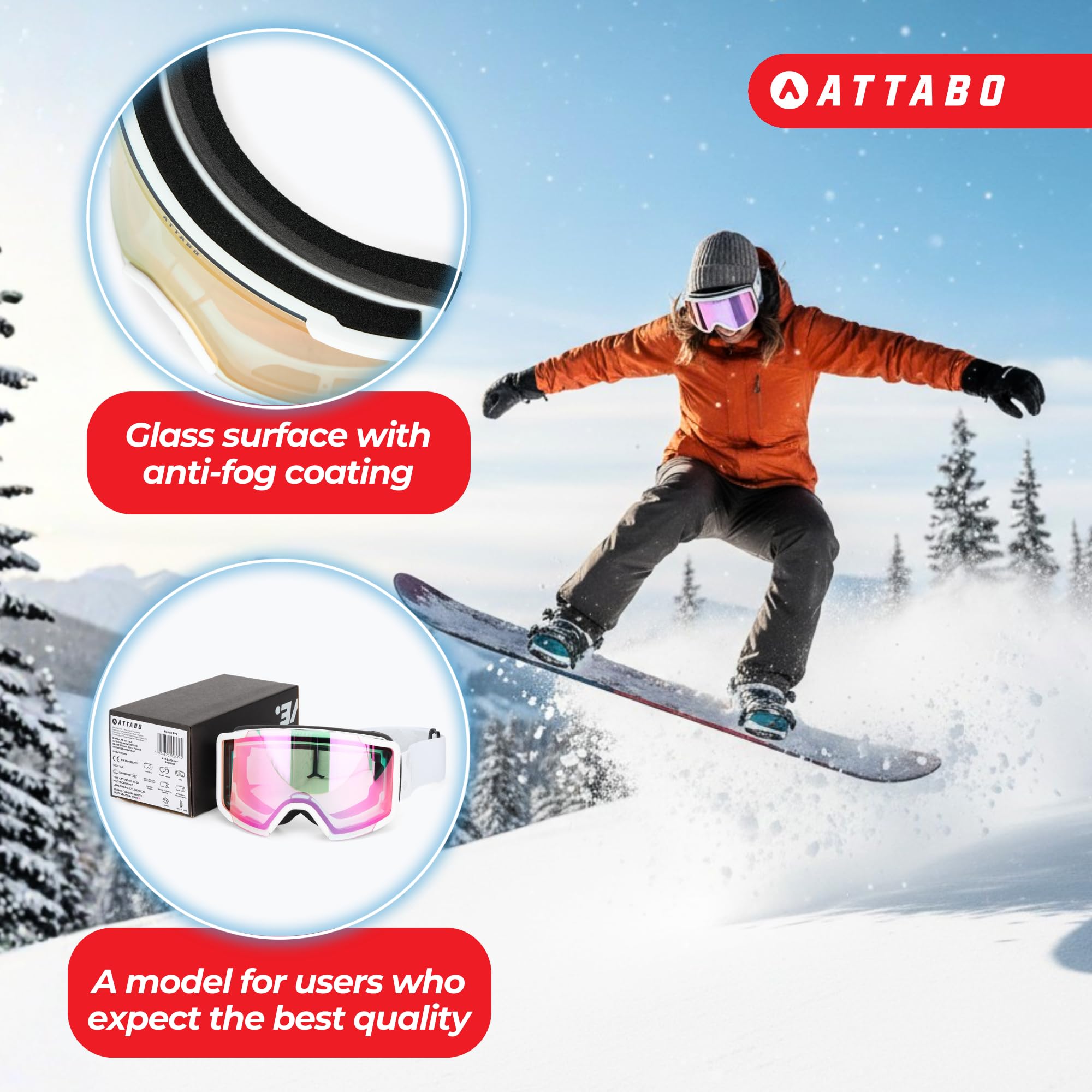 ATTABO Nanuk Pro Lunettes de ski Mixte (lot de 1)