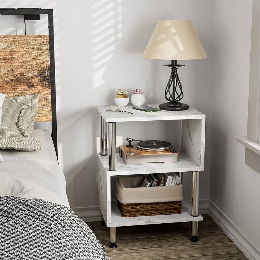 見せる収納S型サイドテーブル ブラック シンプル 大理石調 見せる収納S型サイドテーブル シンプル ブラック 大理石調