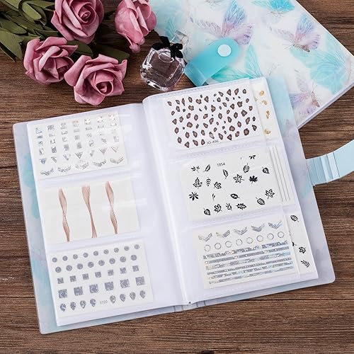 Miniatura 5 de PAGOW 240 ranuras (2 paquetes) de calcomanías de arte de uñas de mariposa, libro de almacenamiento, impermeable, organizador de calcomanías de uñas,