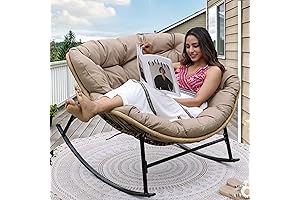 NICESOUL® Indoor Outdoor Rocking Chair with Cushion, Oversized Patio Papasan Rocking Chair,...