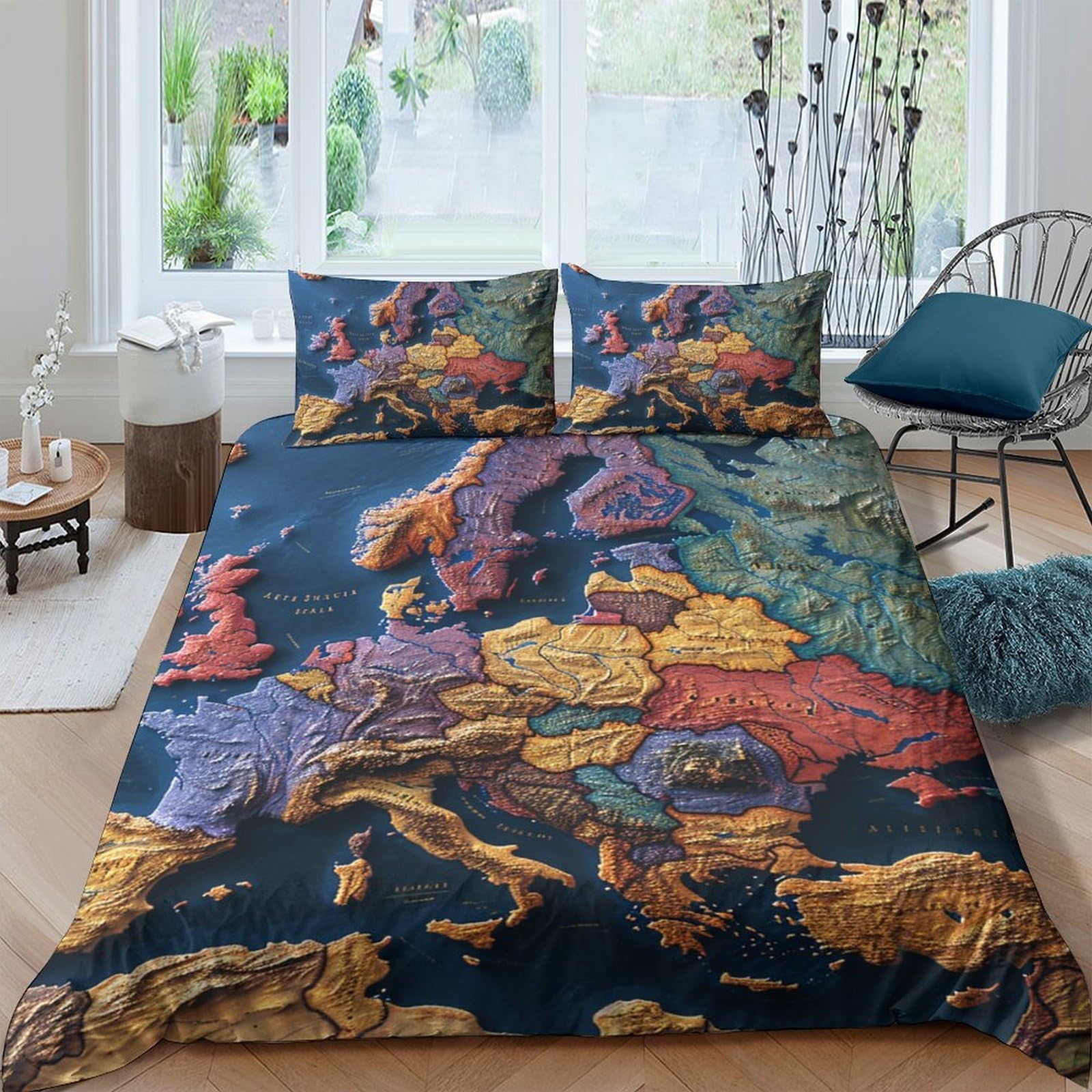 Ctjqhvkz Style-5 3D Printed Europe Map Fitted Sheet Microfiber Modern Art Mattress Cover Colorful Bedroom Decor Machine Washable Single（135X200cm）
