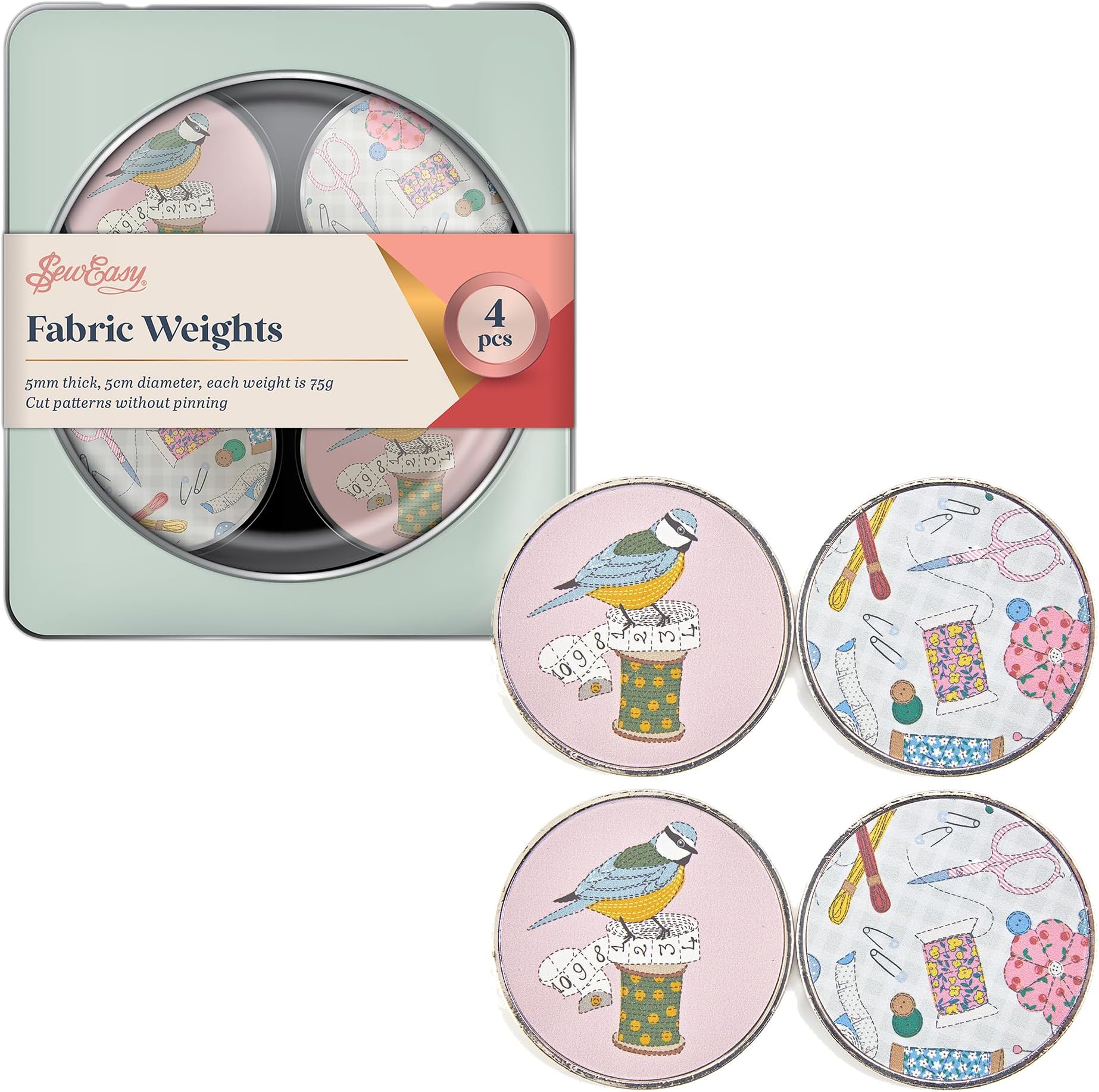 Sew Easy Pattern Fabric Weights - for Sewing, Crafts, Pattern Cutting, Dressmaking, Tailoring, Quilting, 4 x 75g, Birds