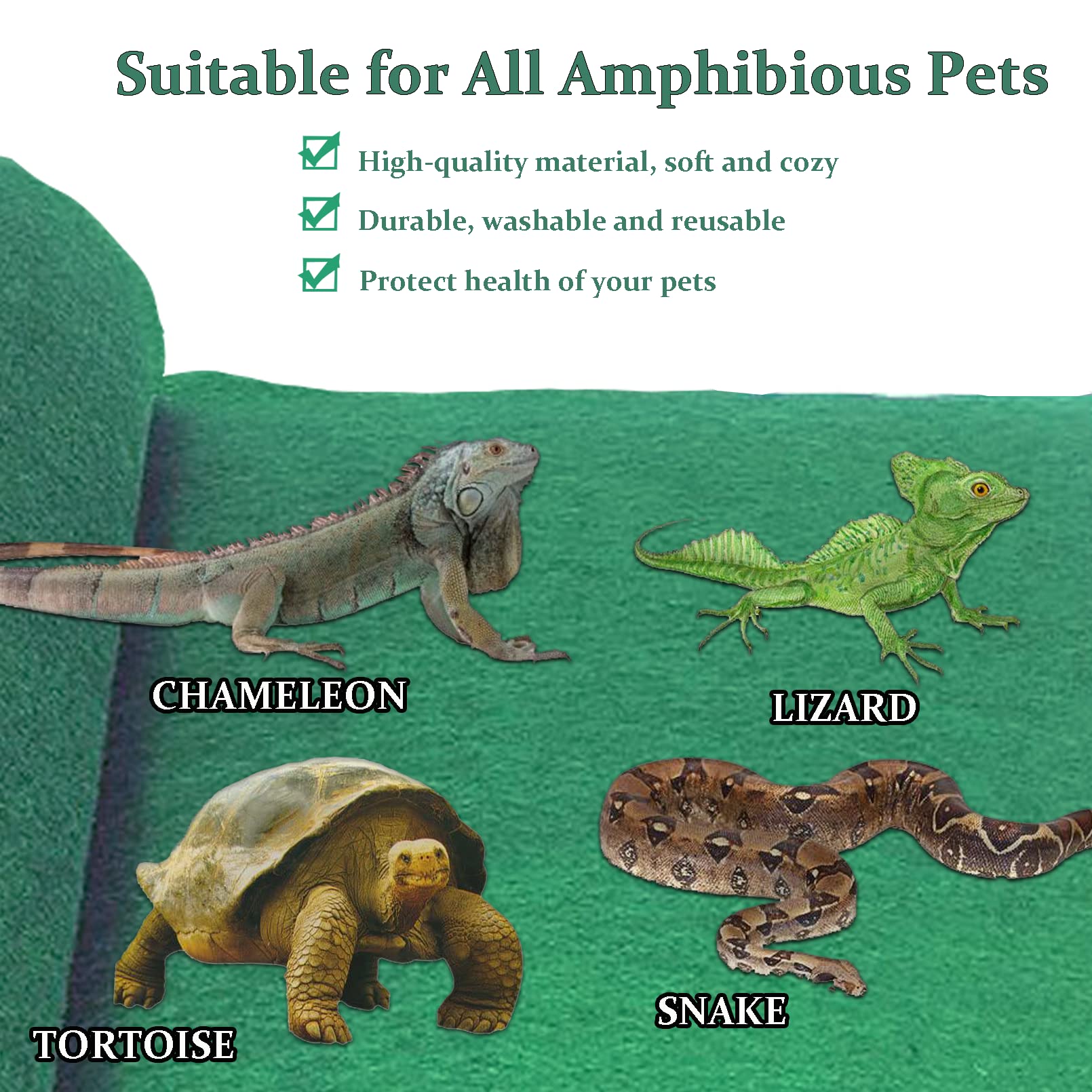 Alfombrilla de reptil de 47.2" x 23.6" para ropa de cama, suministros para terrario, lagartos, serpientes, dragón barbudo, gecko, camelón, tortugas Iguana