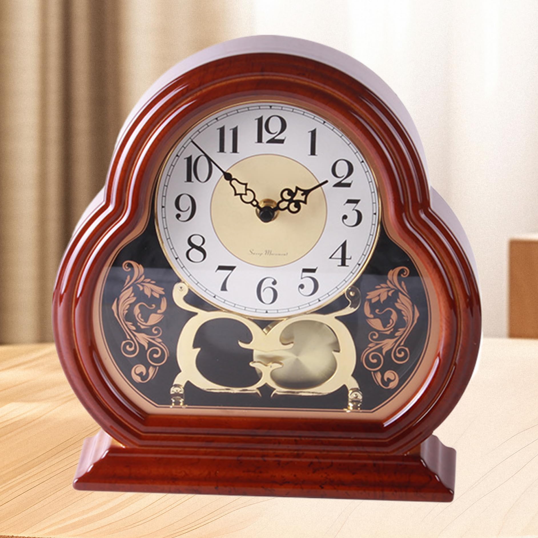 Relojes de repisa para sala de estar Reloj de repisa silencioso Reloj de mesa de madera de nogal vintage Reloj de repisa a batería con oscilación de péndulo para estante de escritorio de oficina