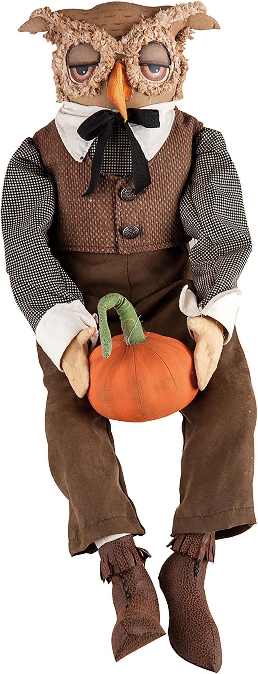 GALLERIE IITobias Owl Large Fall Pumpkin Harvest Folk Art Doll Collectible Joe Spencer Gathered Traditions Home Decor Figures Figurines Tan