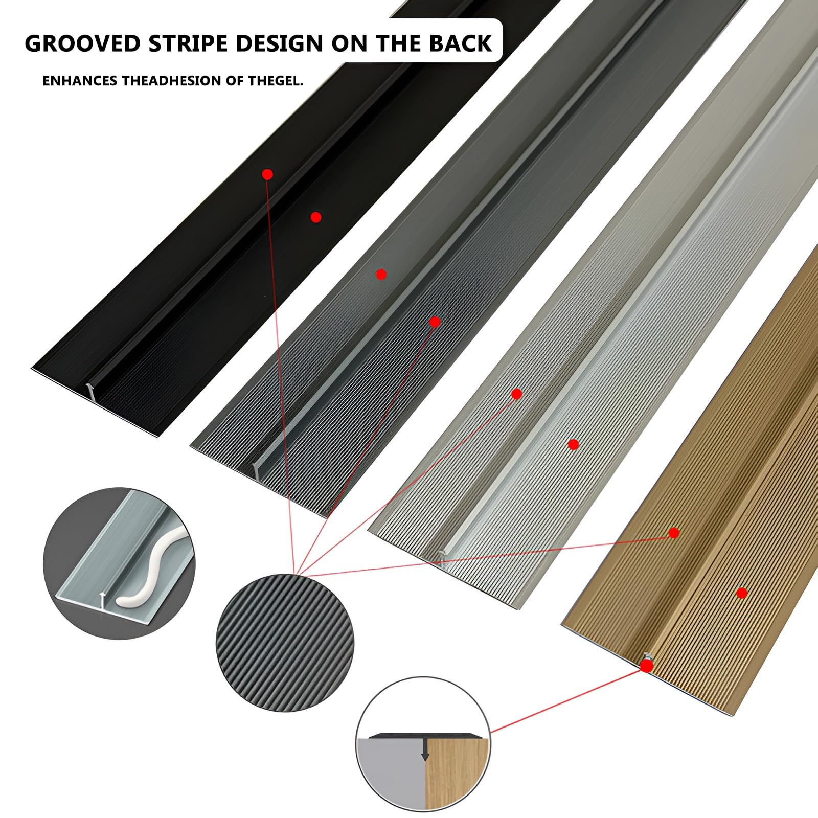 Profilo T in Alluminio, 6cm Striscia di Transizione per Pavimento | Striscia Di Soglia Profilo Di Transizione Per Dividere Doccia A Pavimento(Black,6cmx135cm)