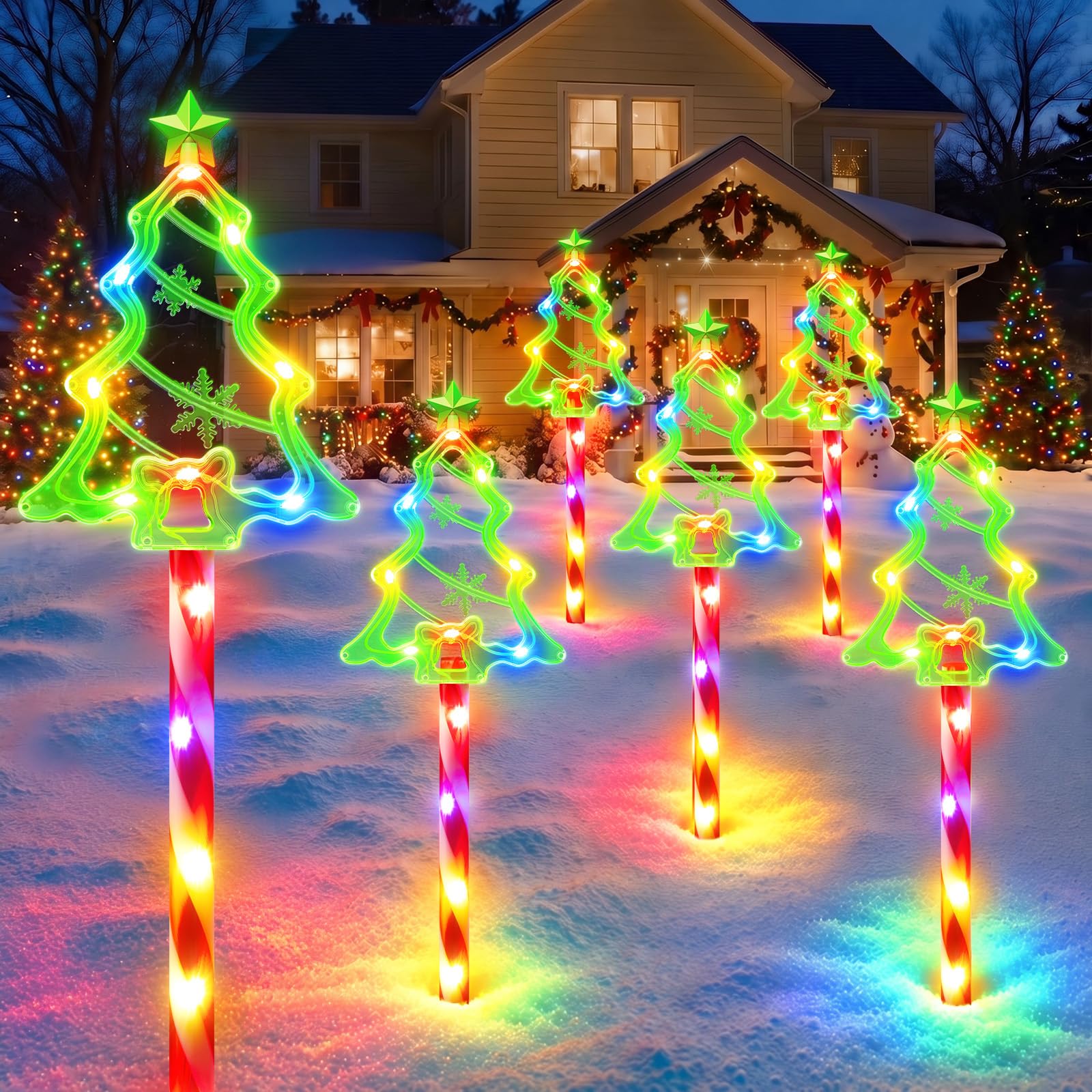GEARLITE Solar Christmas Pathway Lights Outdoor Decorations, 6 Pack Xmas Tree Candy Lights for Yard Walkway Lawn Porch, 10 Modes Waterproof Garden Solar Lights for Holiday Decor
