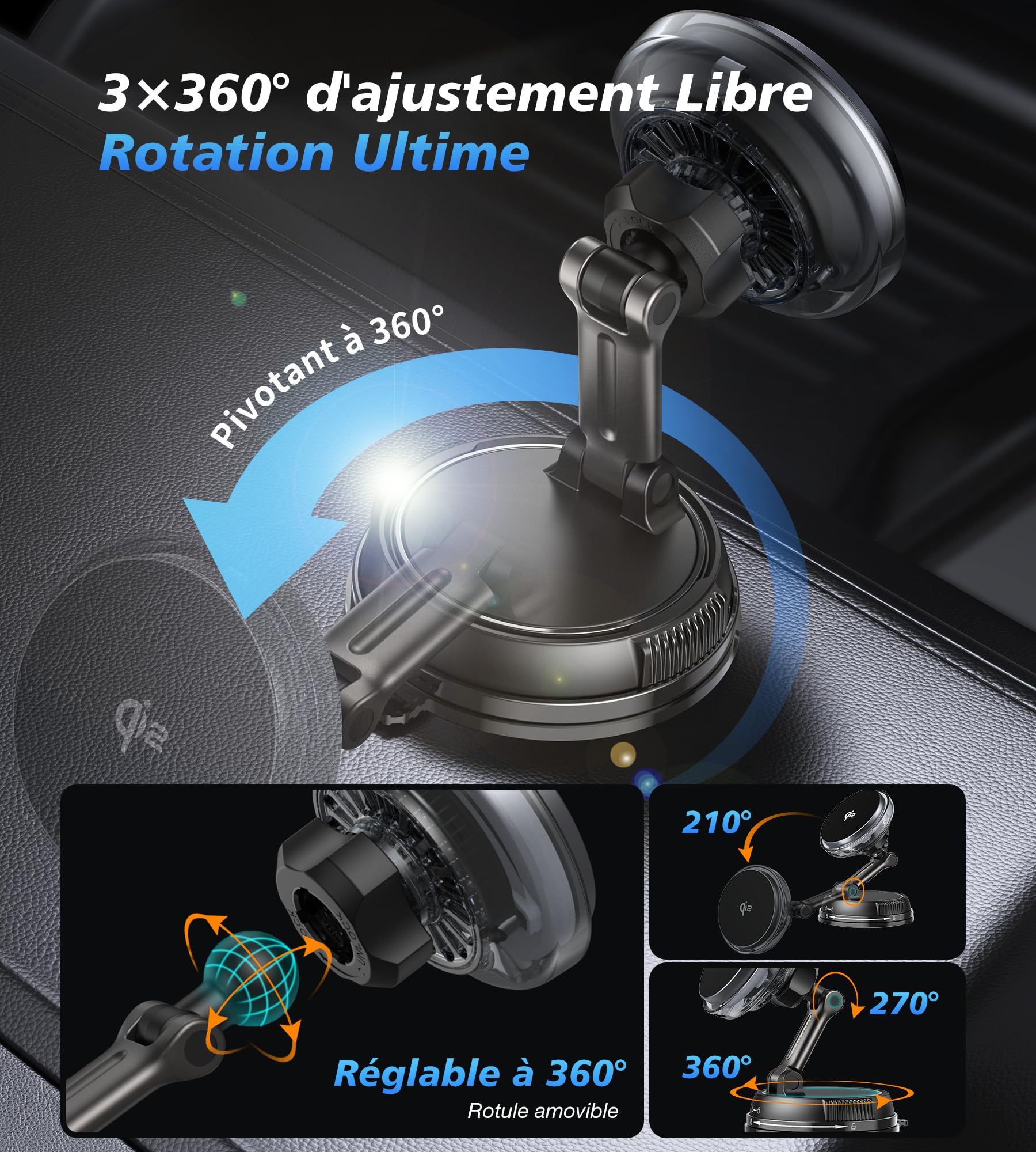 15W Support Telephone Voiture pour Magsafe avec Ventilateur Refroidissement,【Charge Rapide et Refroidissement avec éclairage RGB】 Chargeur Induction Voiture Magnétique,pour iPhone 17 16 15 14 13 12