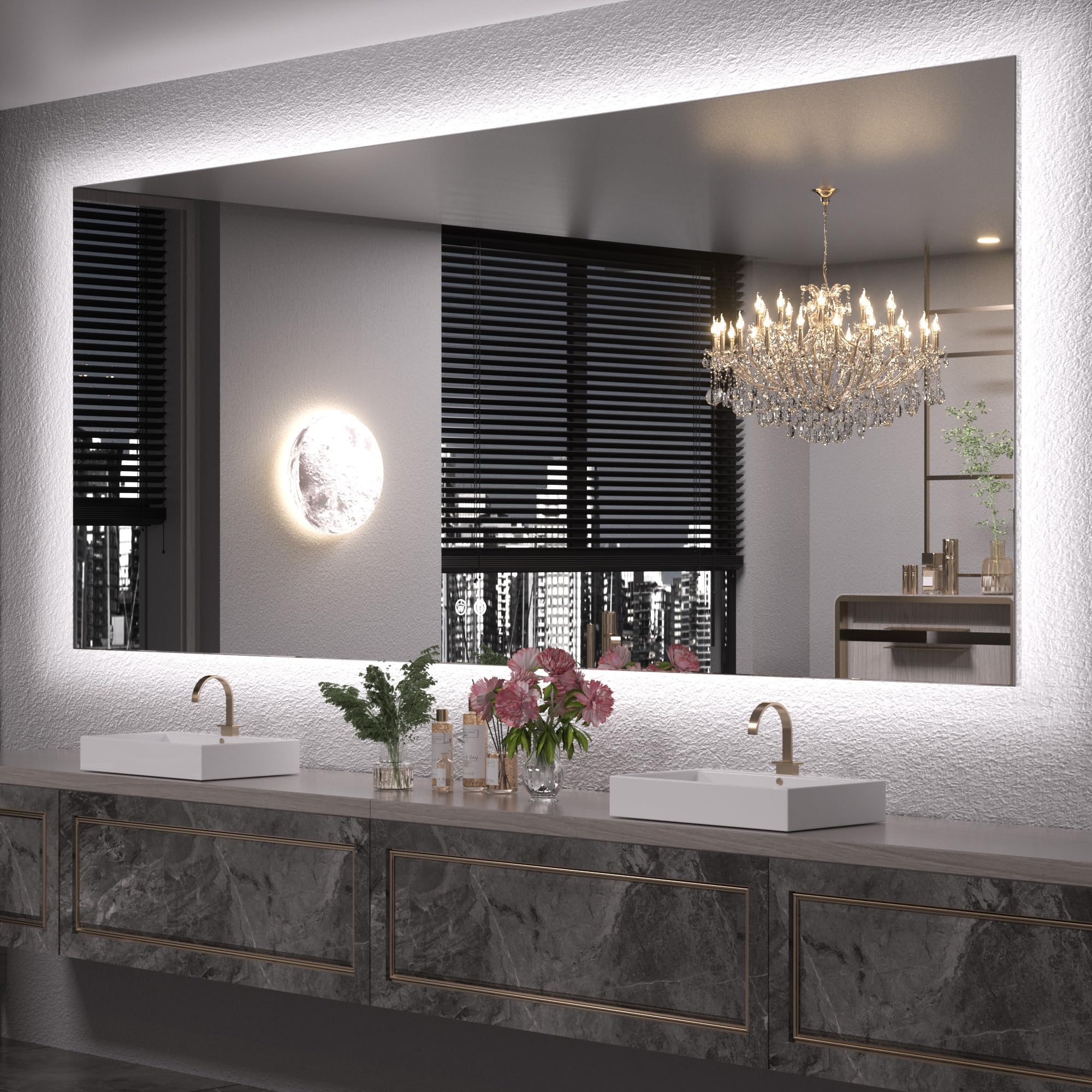 Photo 1 of Keonjinn LED Backlit Mirror 84” x 36” Oversized Lighted Bathroom Mirror with UL Listed LED Driver, Large Stepless Dimmable Wall Mirror, Tempered Glass, CRI90+ Anti Fog Vanity Mirror with Backlights