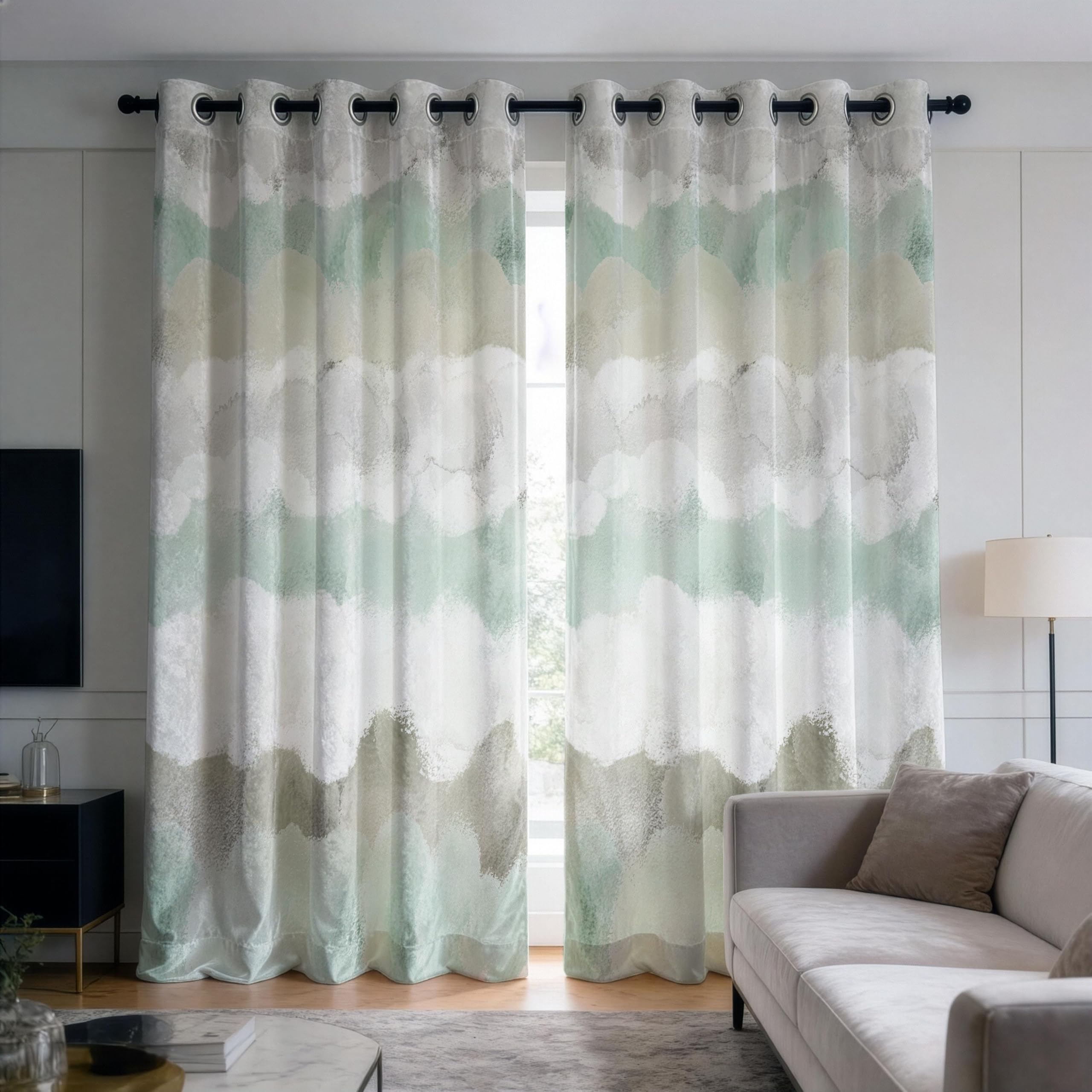 IKDZCM Blackout Curtains for Bedroom Sage Green Abstract Drapes, Modern Neutral Window Panels, Minimalist Artistic Curtains(WxH/2x100x260cm)