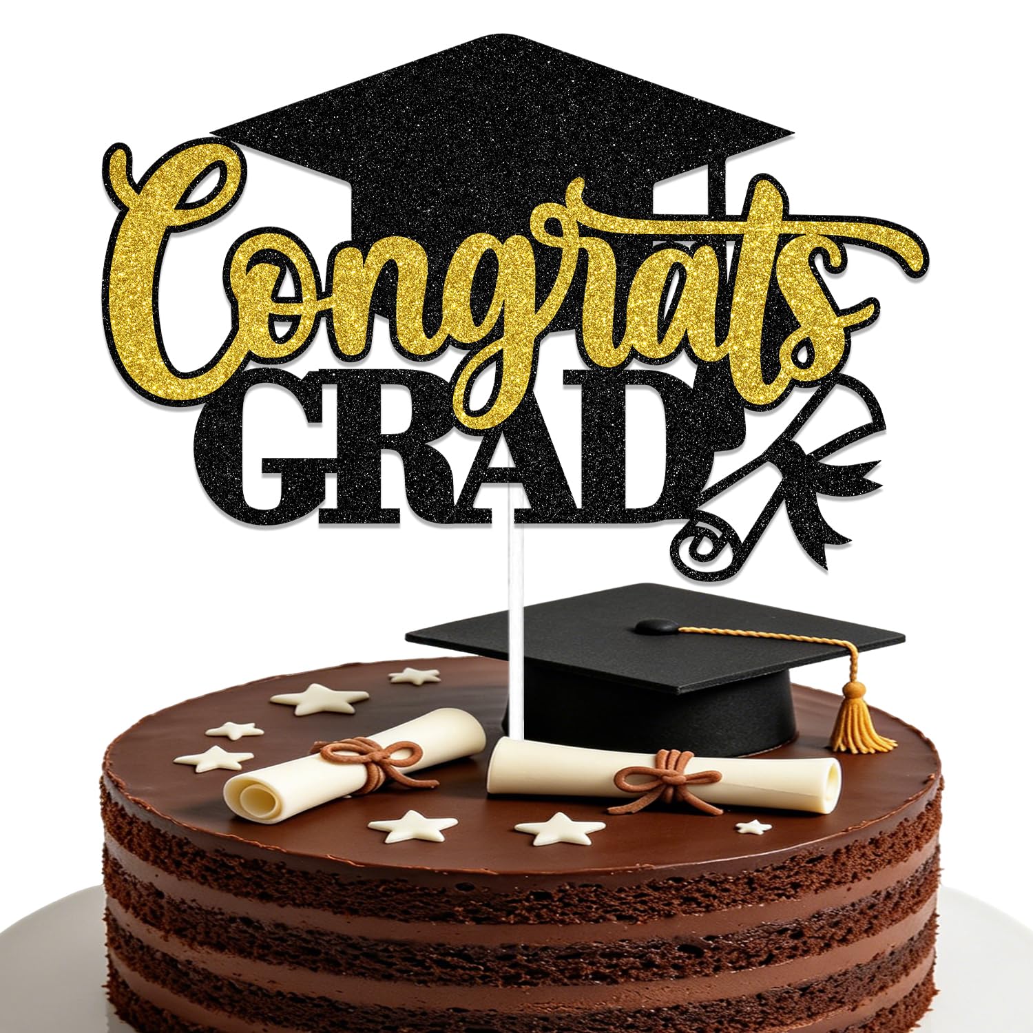 Congrats Grad Cake Topper Class of 2026 Cake Topper 2026 High School College Senior Graduation Party Decorations Gold Black Glitter
