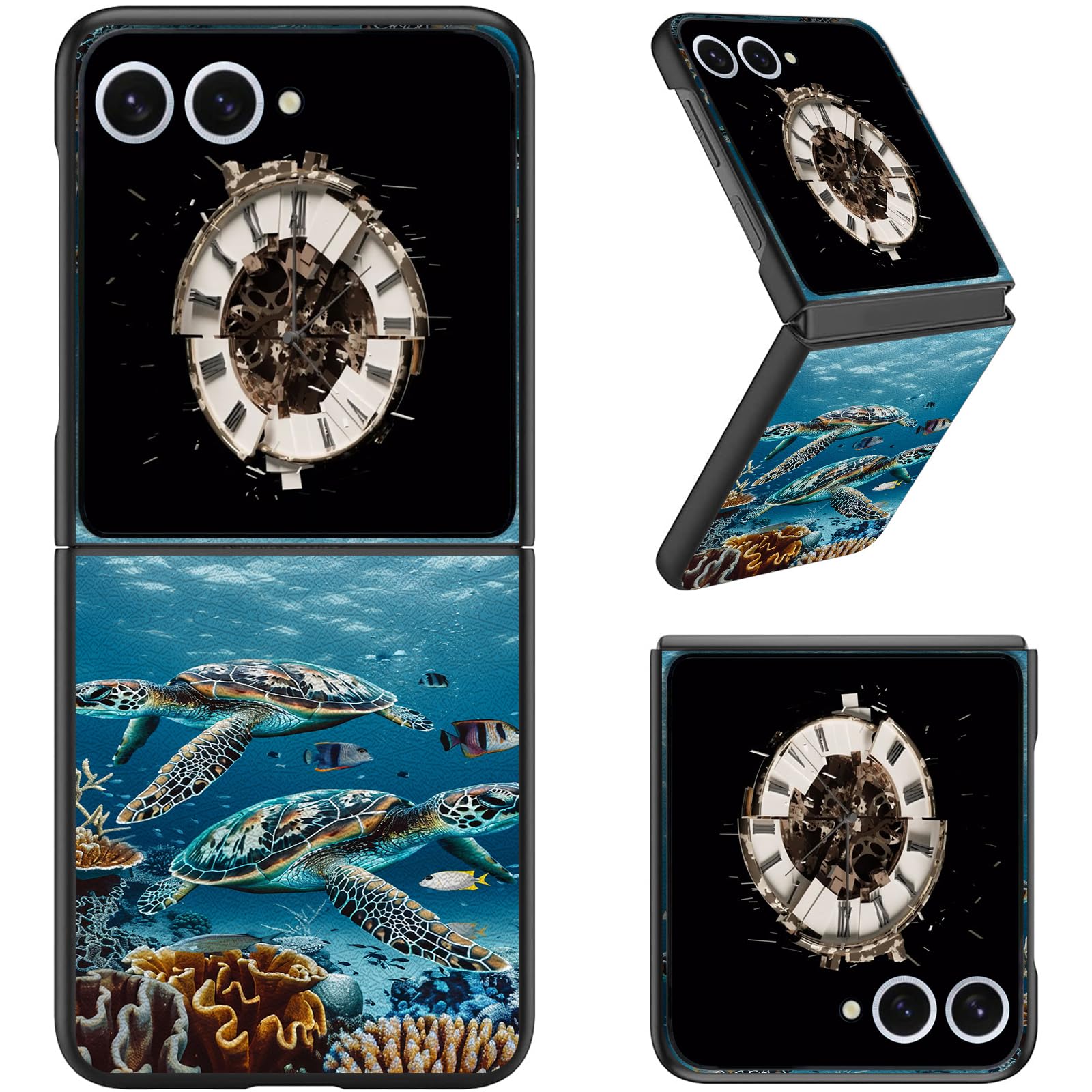 RAUEDWDJS for Samsung Galaxy Z Flip 7 Case,Slim Fit Hard PC Shockproof Shell Protective Case for Samsung Z Flip 7-Deep Sea Turtle