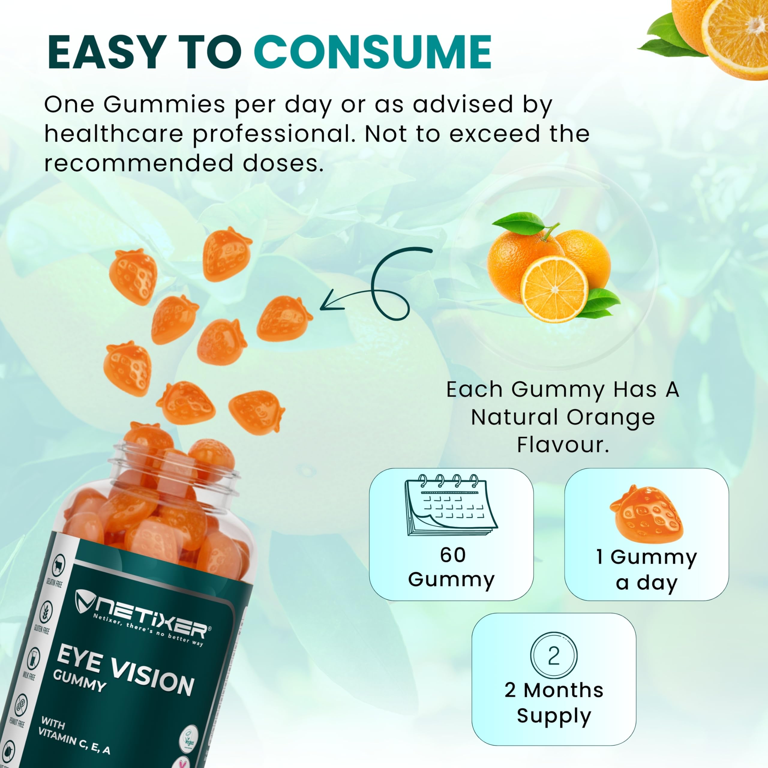 nETiXER Eye Vision Gummies – 60 Berry-Flavored Vegan Gummies with Lutein, Zeaxanthin, Astaxanthin, DHA, Vitamins A, C, E – Gelatin-Free, Gluten-Free | Individually Wrapped 3