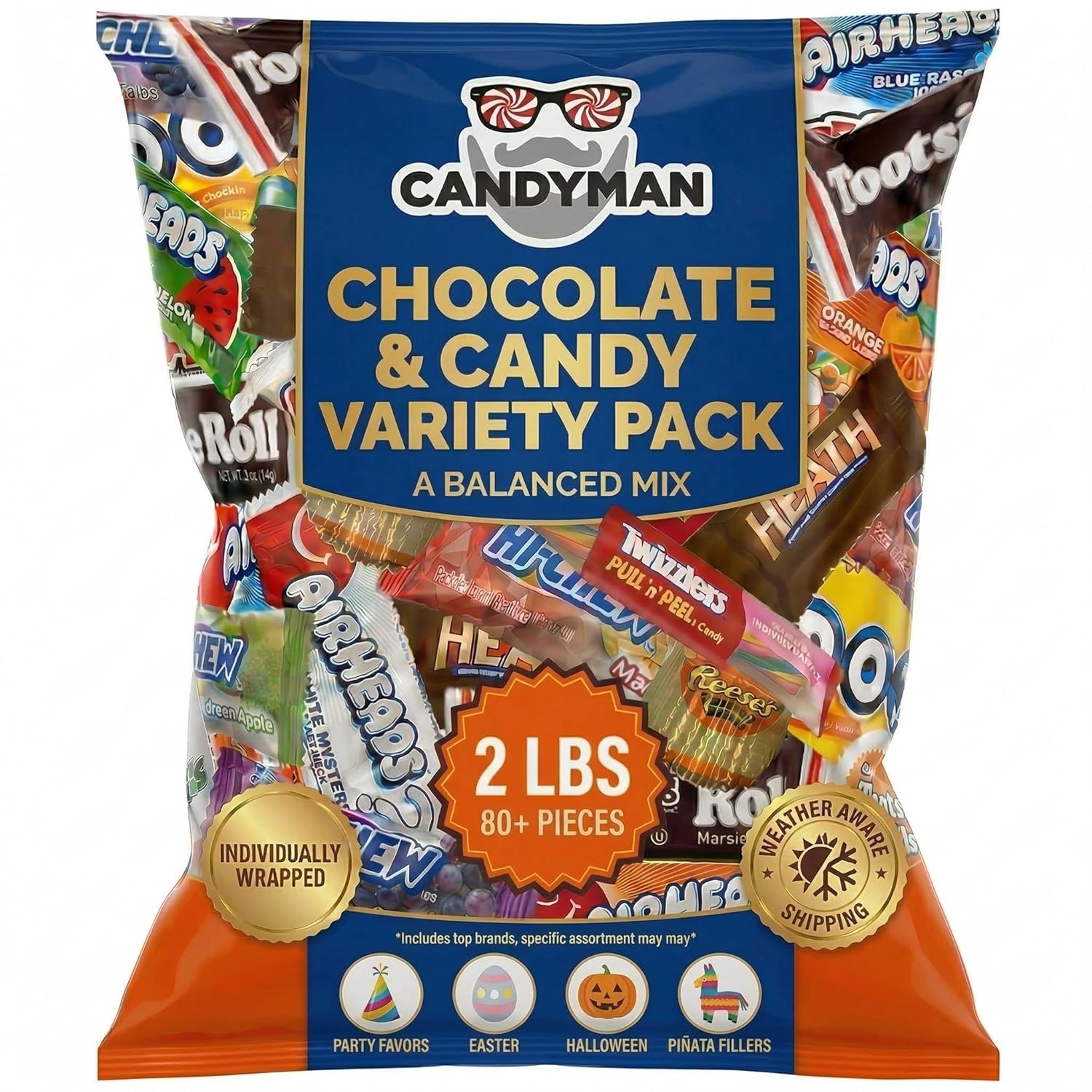 CANDYMAN (4 LB) Chocolate & Candy Bundle with Mixed Individually Wrapped Treats, Fun and Mini Sized Chocolate and Candy for Parties, Mother's Day