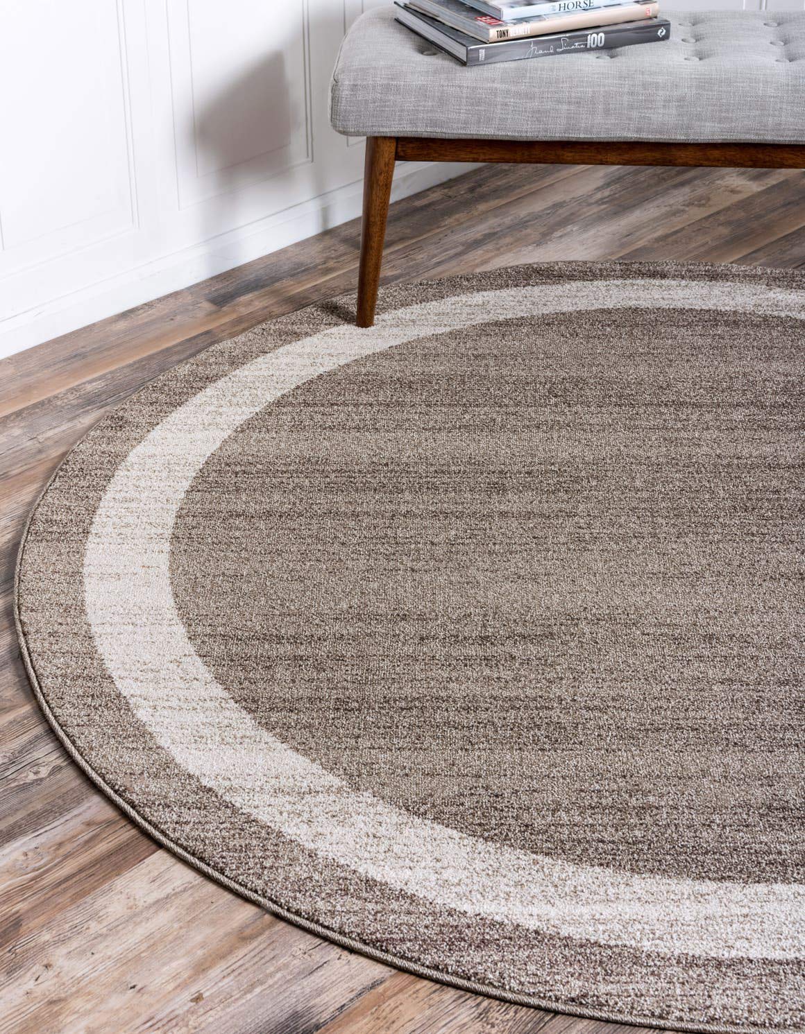Unique Loom Del Mar Collection Area Rug - Maria (6' 1" Round, Light Brown/ Ivory)