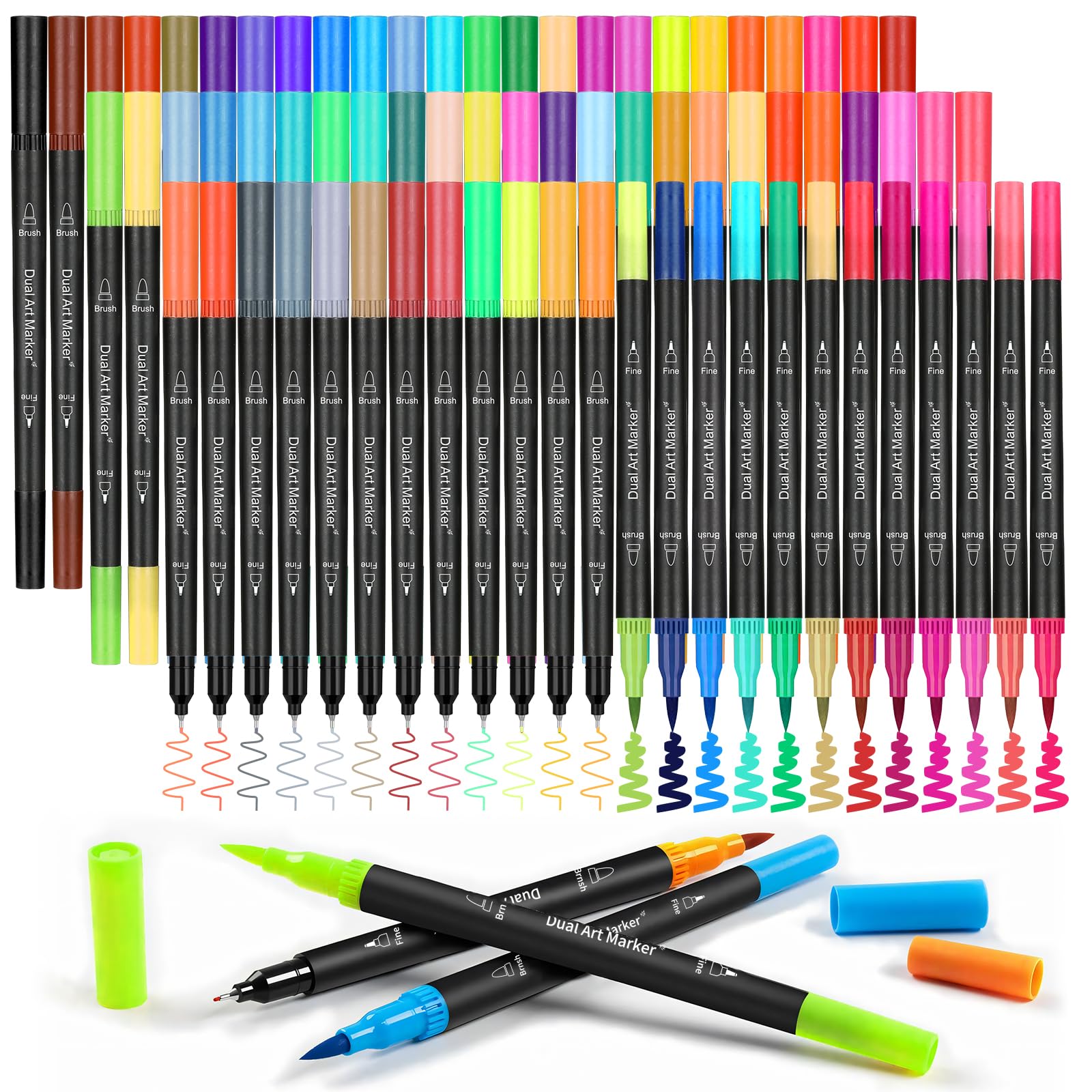 K.CINE 72 Markers For Adult Coloring Books, Dual Brush Marker Pens, Fine Tip Color Markers For Drawing Art Supplies Kit And School Supplies