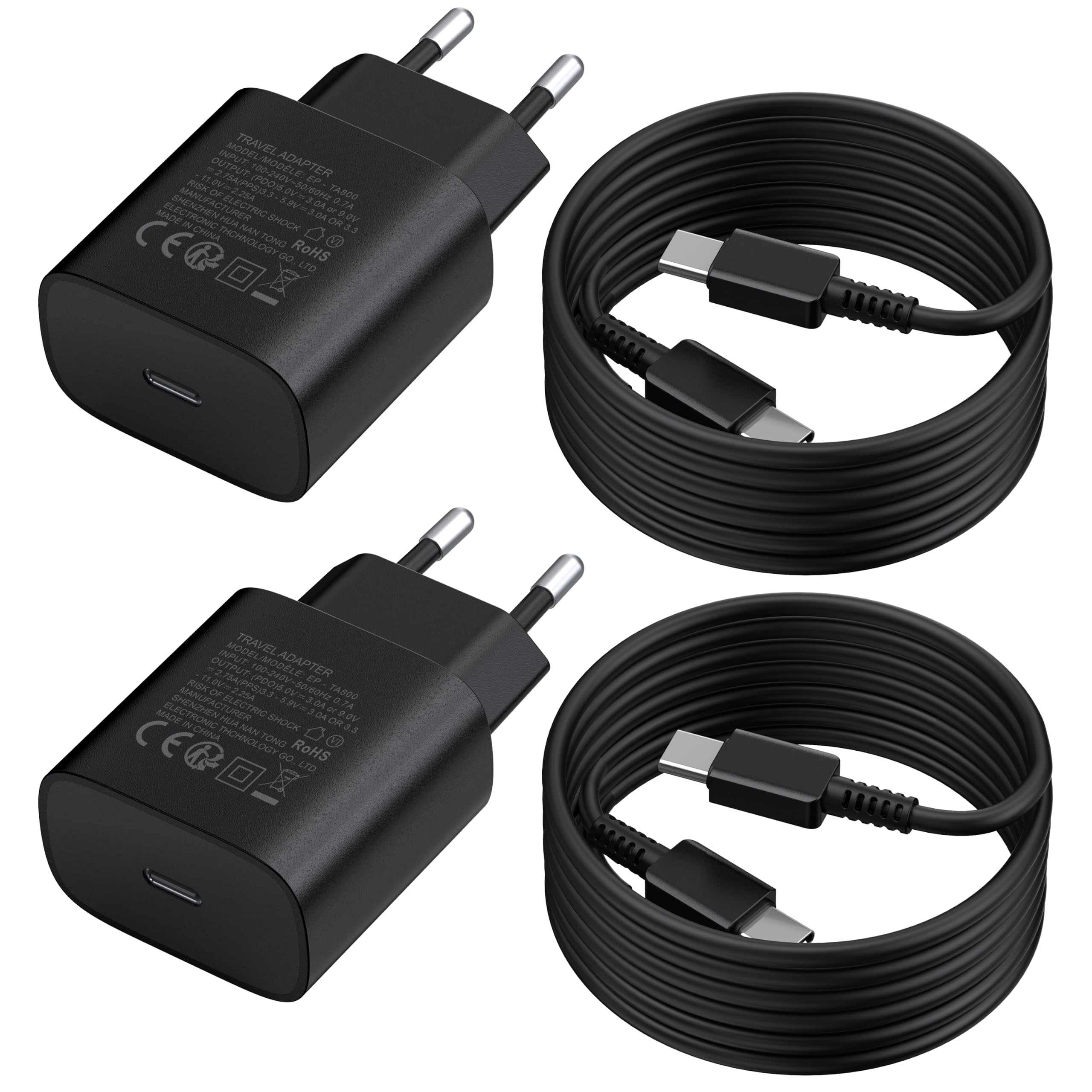 Anykon 2er-Pack 25W USB C Ladegerät 30% Schnellladegerät mit 1.8m Ladekabel