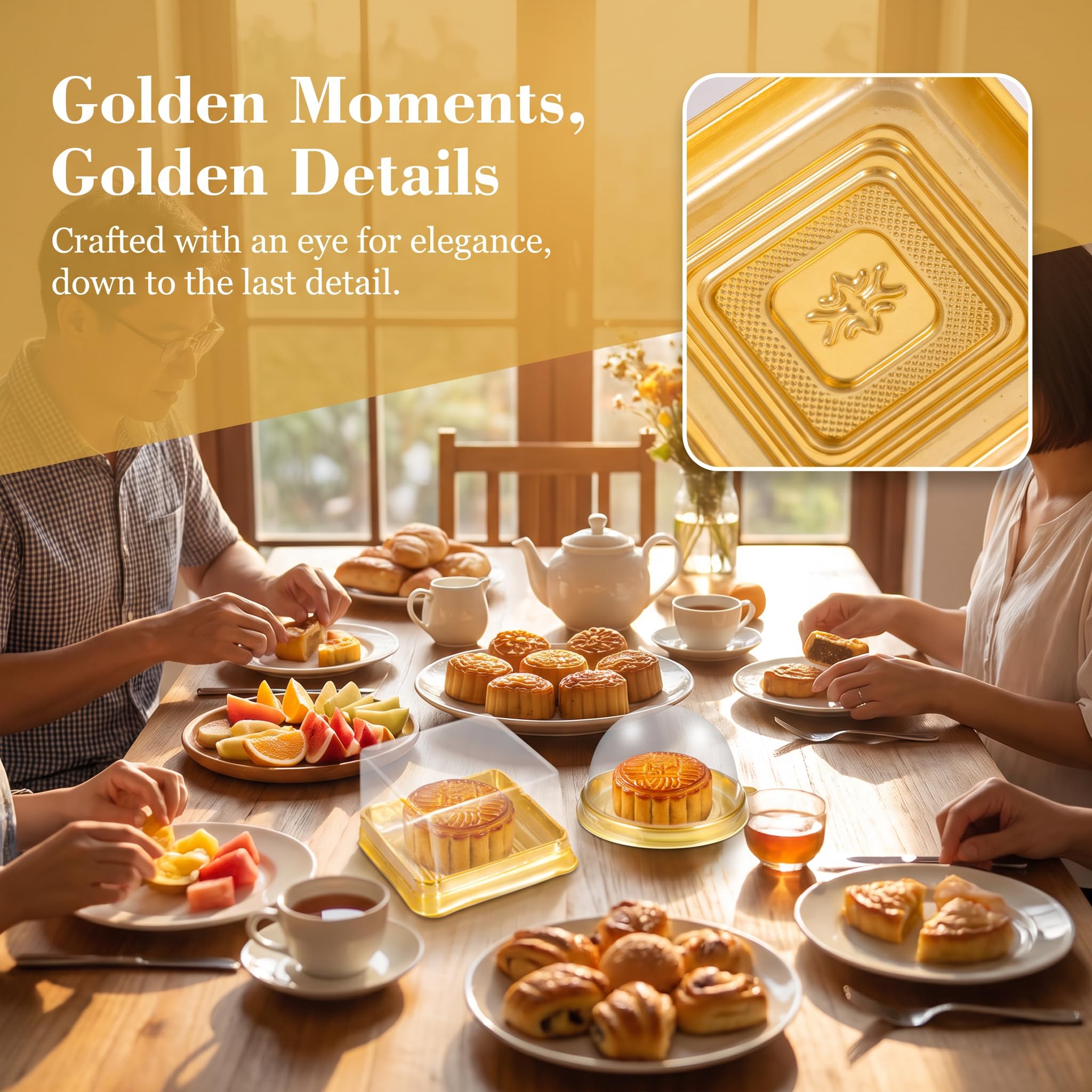 DOITOOL Transparente Mini-Kuchenbox aus Kunststoff, Muffinboxen, 100 Stück, quadratisch, Cupcake-Boxen, Muffin-Kapseln, Einzelbehälter, Box für Hochzeit, Geburtstag, Geschenke, Zubehör (Golden)