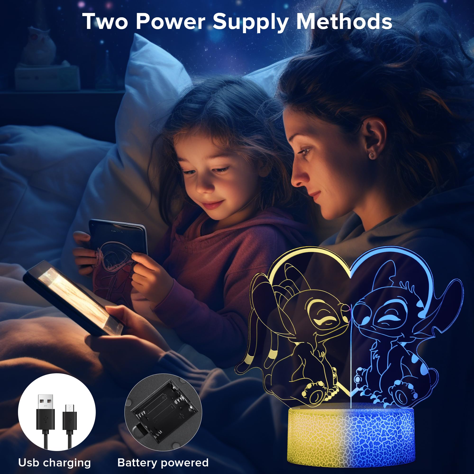 TIDRT Stitch Lampada-Acrylic 3d Led Luce Notturna 16 Colori Tocco Con Telecomando,Luci Decorative Per La Stanza Dei Bambini,Regali Di Compleanno E Natale