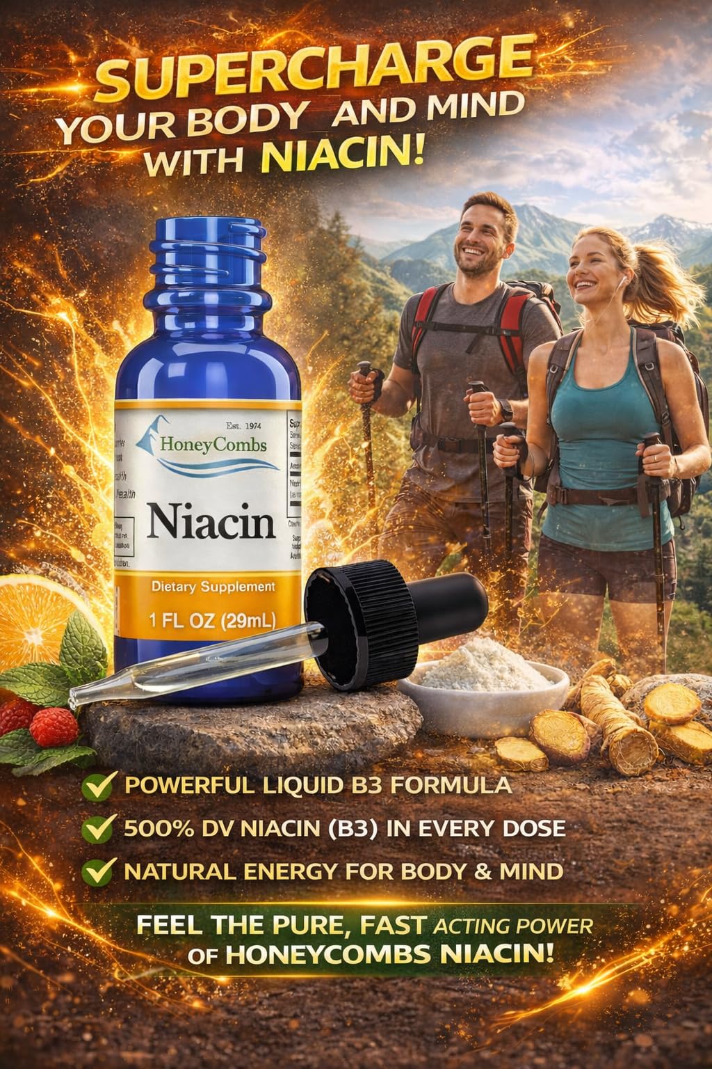 HoneyCombs Vitamin B3 Liquid Niacin Drops, Non Flushing Niacinamide 1oz — Amazon image 3