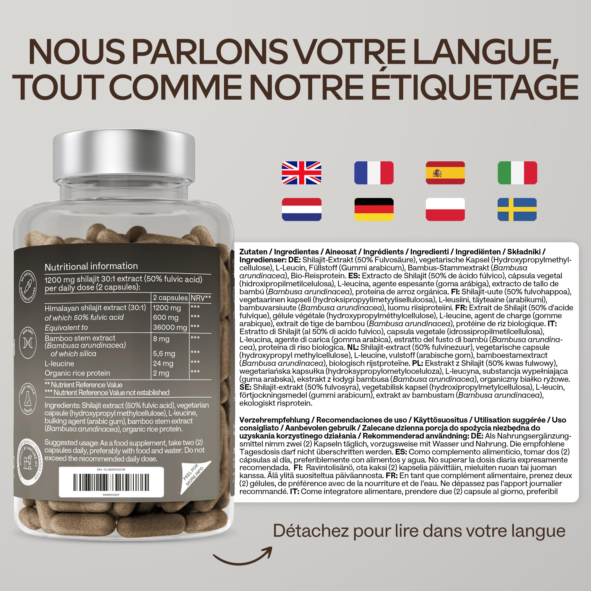 Shilajit Pure Himalaya 36000mg Extrait 30:1 | 50% Acide Fulviques Qualité Premium - Shilajite Energie et Immunité 100% Végétalien, Pur, Sans Additifs - 90 Pure Himalayan Shilajit Gélules
