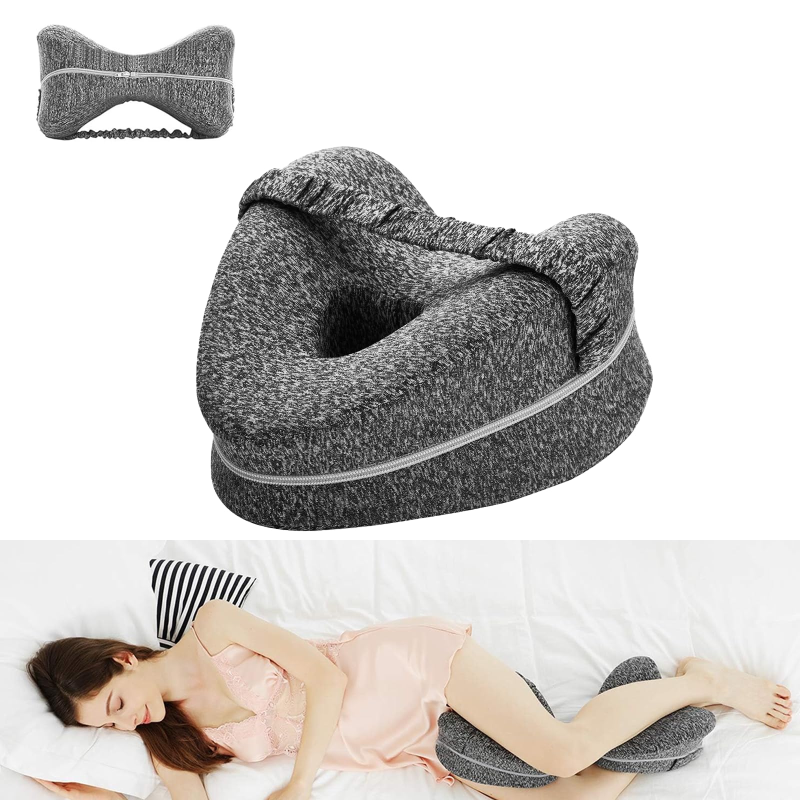 Kniekissen für Seitenschläfer aus Memory Schaum, Grau | Leg Pillow, Für Hüft Rücken Knie-Schmerzen, Schwangerschaft geeignet
