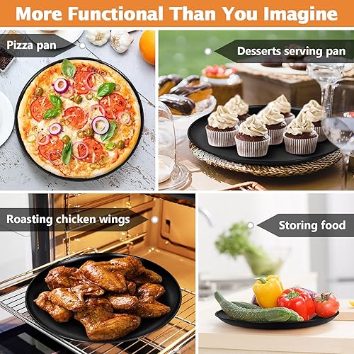 Miniatura 7 de TeamFar Bandeja de pizza redonda de 12 pulgadas con núcleo de acero inoxidable y revestimiento antiadherente, para fiestas de restaurantes en casa,