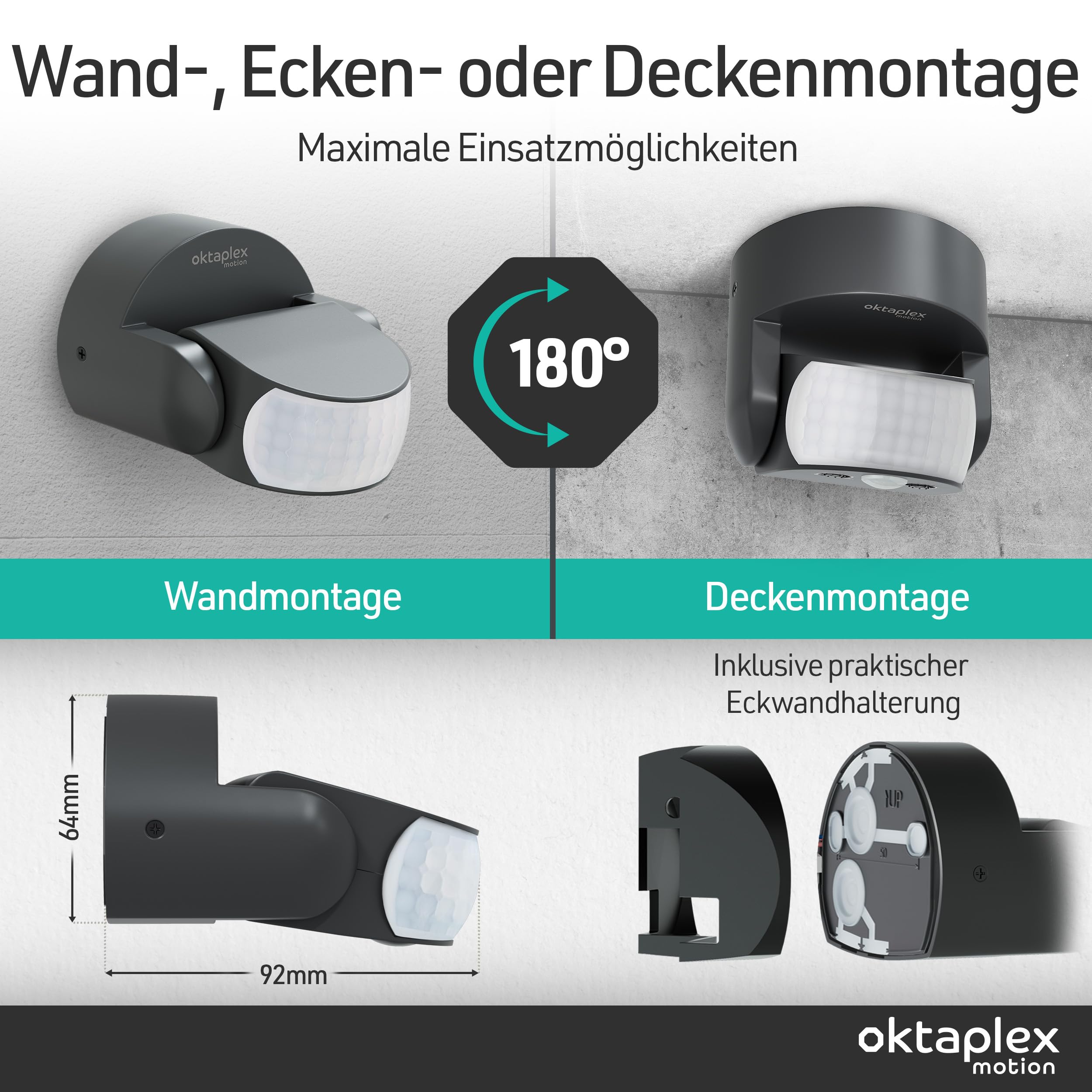 Oktaplex Bea 2er Set Bewegungsmelder Aussen IP65 inkl. Eckwandhalterung