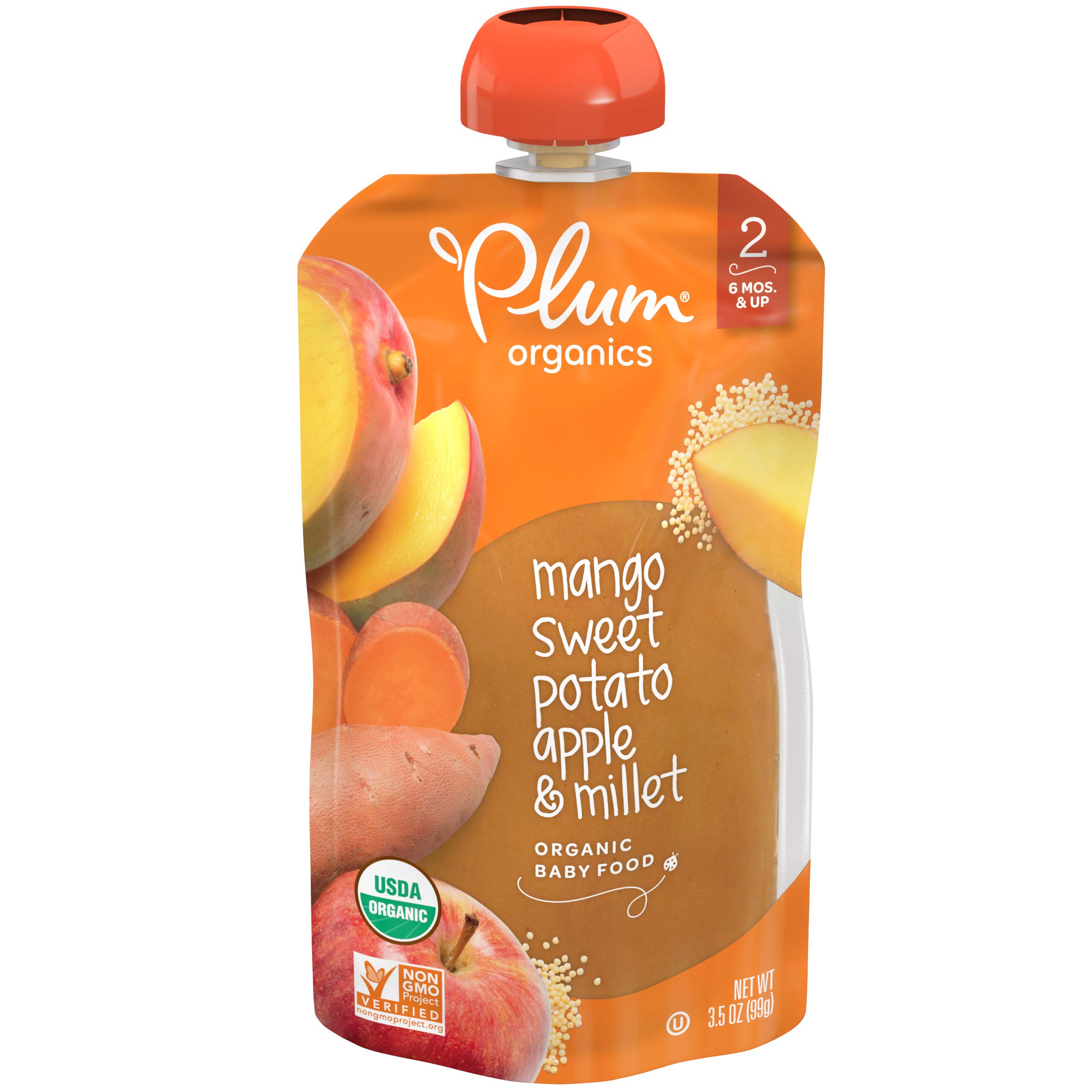 Plum Organics Mango Sweet Potato Apple & Millet Baby Food, Stage 2,3.5oz (99g)