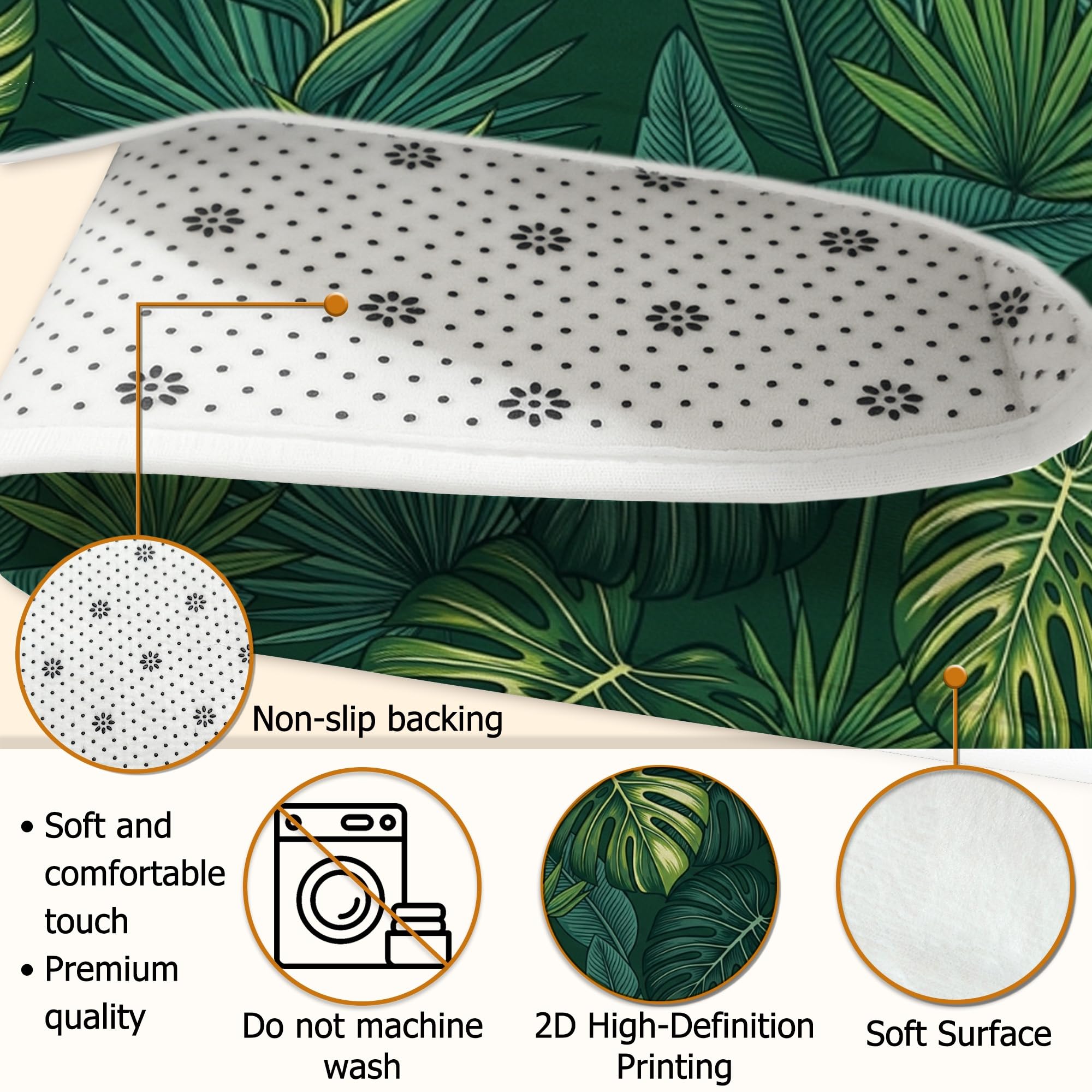 Monstera Tapis rectangulaire doux antidérapant et résistant aux taches pour salon, chambre à coucher, salle de classe, dortoir, 1,5 x 2,1 m, vert foncé