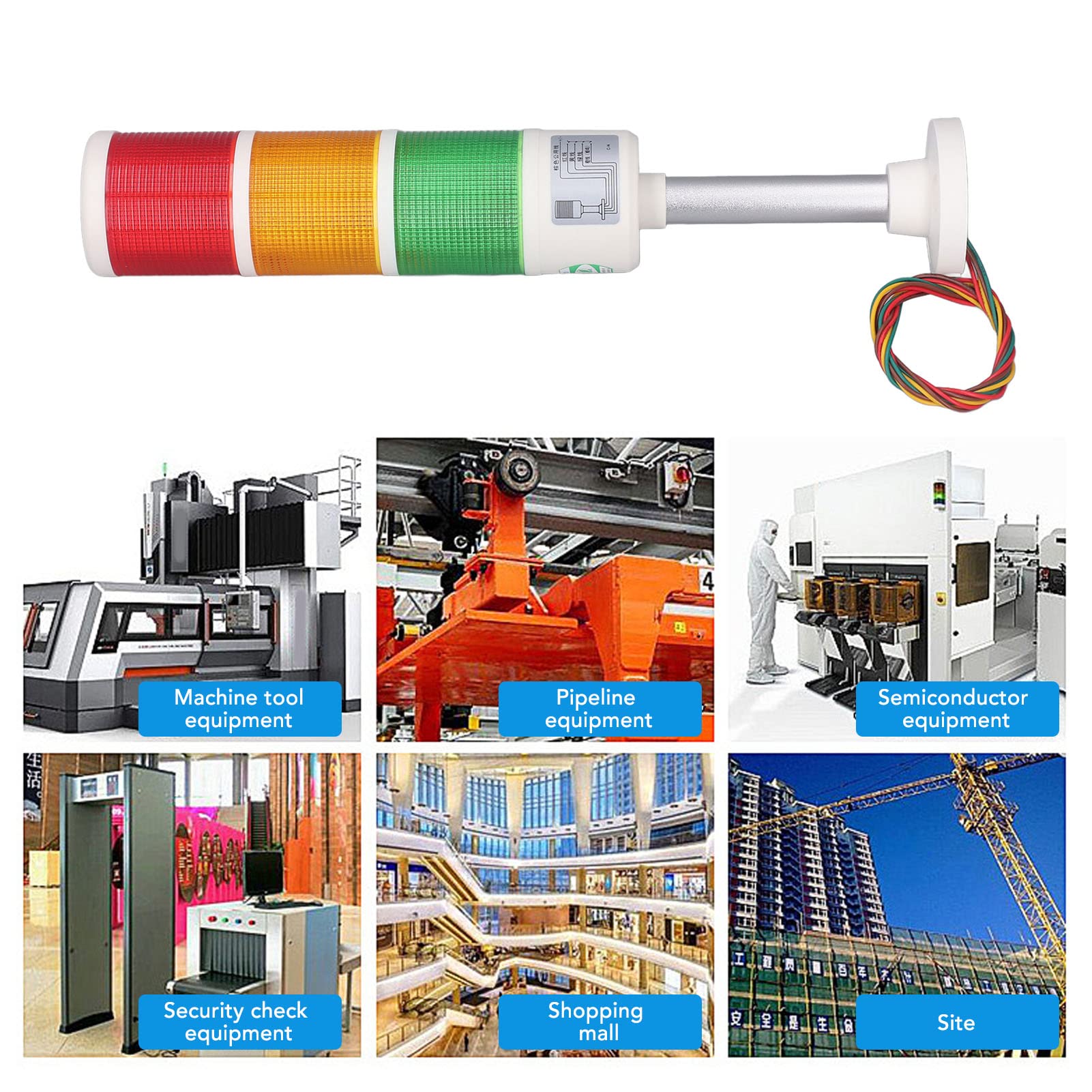 Produktbild von Miskall LED-Signalturm – 3-farbige Stapelleuchte (Rot/Gelb/Grün), DC24V, 85 DB Summer, IP54, Drehbarer Sockel