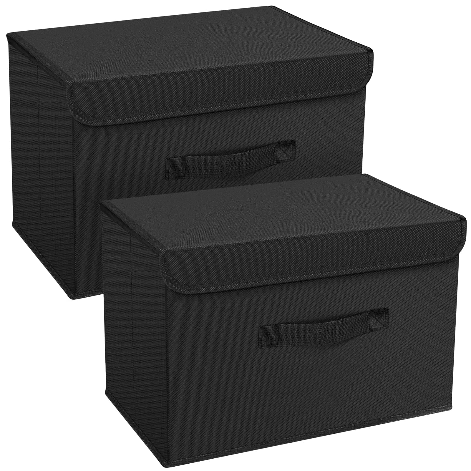 DIMJ Cajas Almacenaje, Juegos de 2 Cajas Organizadoras con Tapa y Asa, Cubos de Almacenamiento Plegable, Cajas de Tela para Ropa Juguetes Libros, Negro