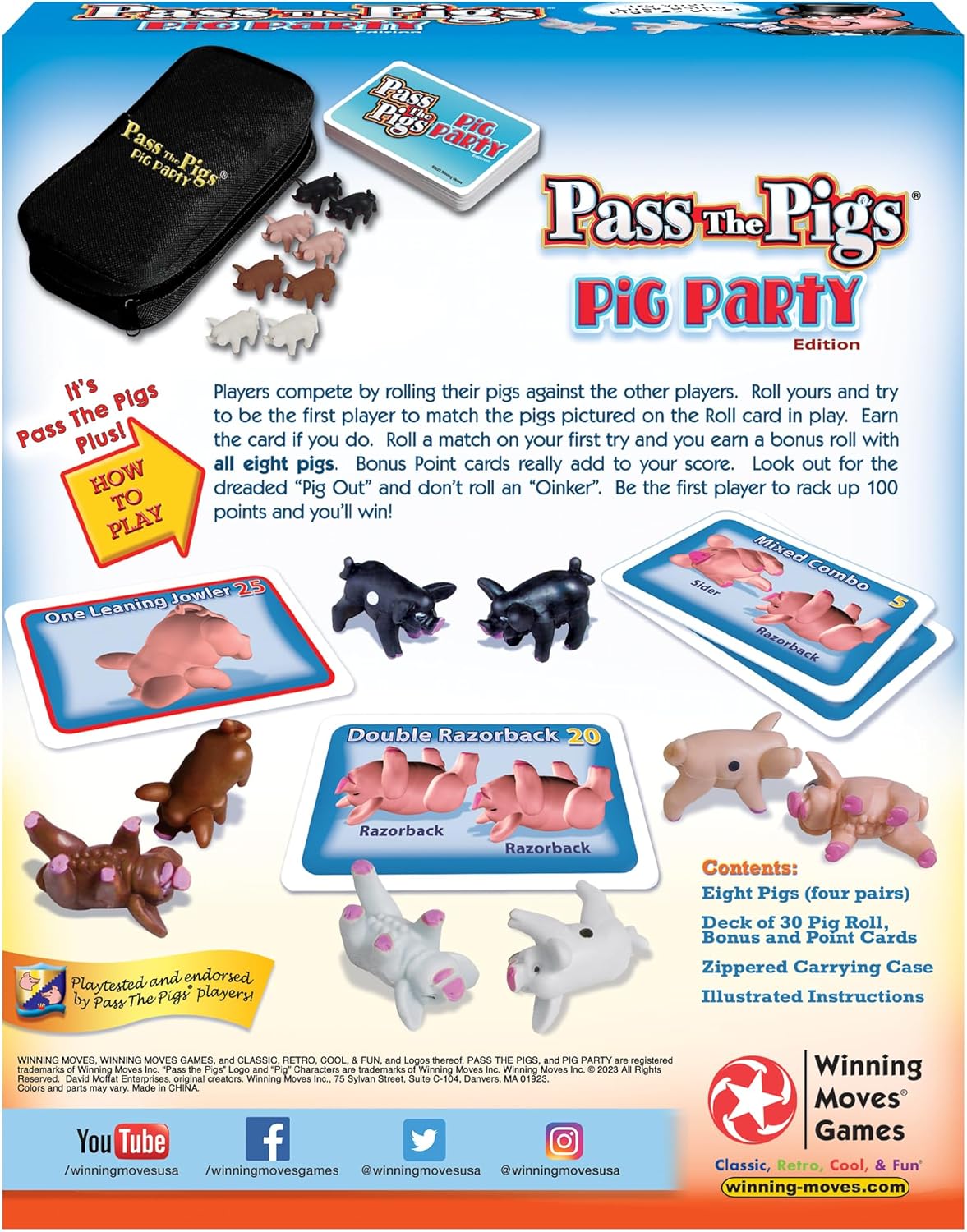 Pass The Pigs: Pig Party Edition by Winning Moves Games USA, Try Your Luck Using Pigs as Dice, Up to 4 Players Can Now All Play Pass The Pigs at The Same Time, Ages 7+ (1149)