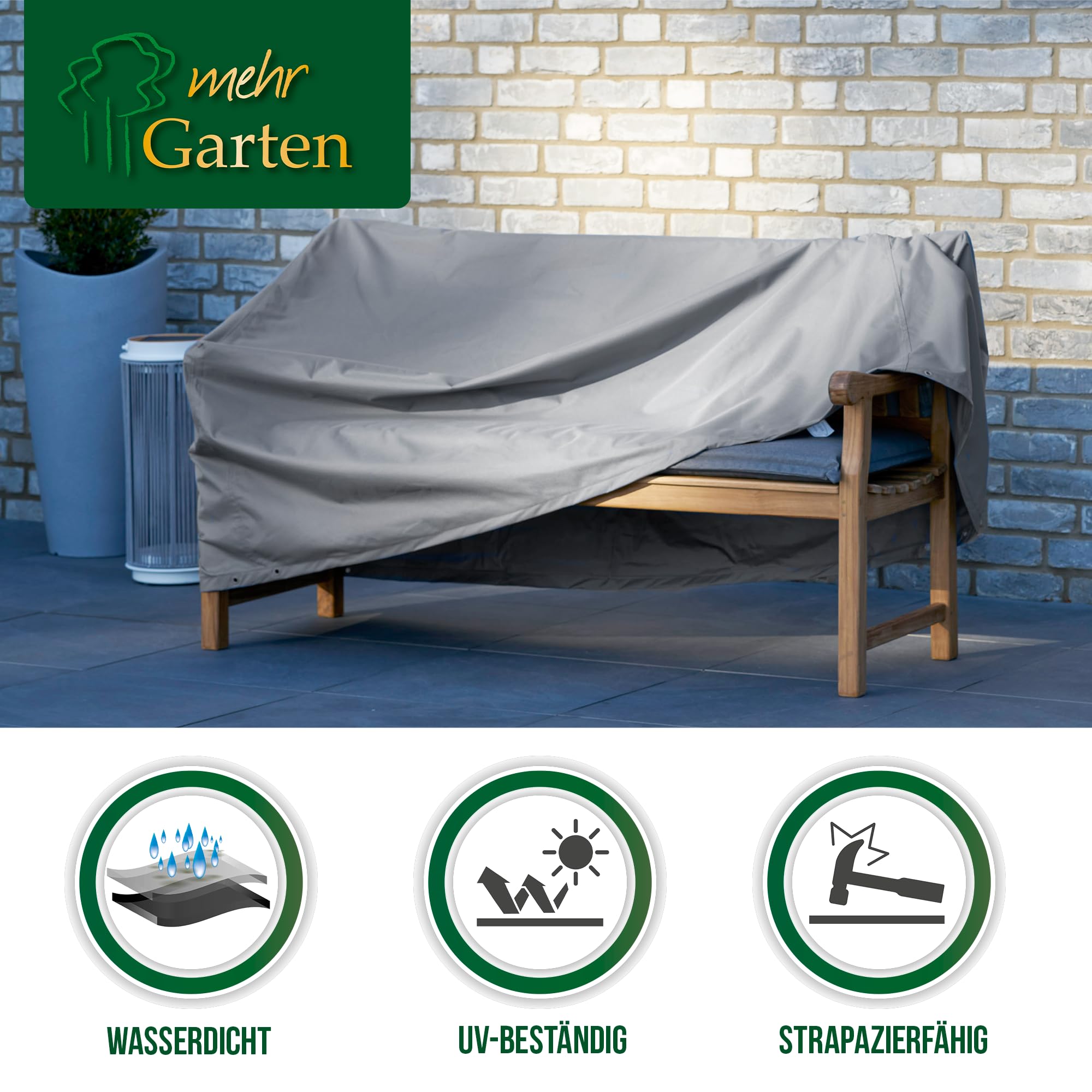 RICHIE 3 Sitzer Gartenbank Abdeckungen, Wasserdicht, Winddicht, UV Schutz, Strapazierfähig, Reißfest, 420D Oxford Gewebe, Terrassenliebesitzbezug Für 3 Sitzer Sofa, 163 X 66 X 63/89 Cm, Schwarz