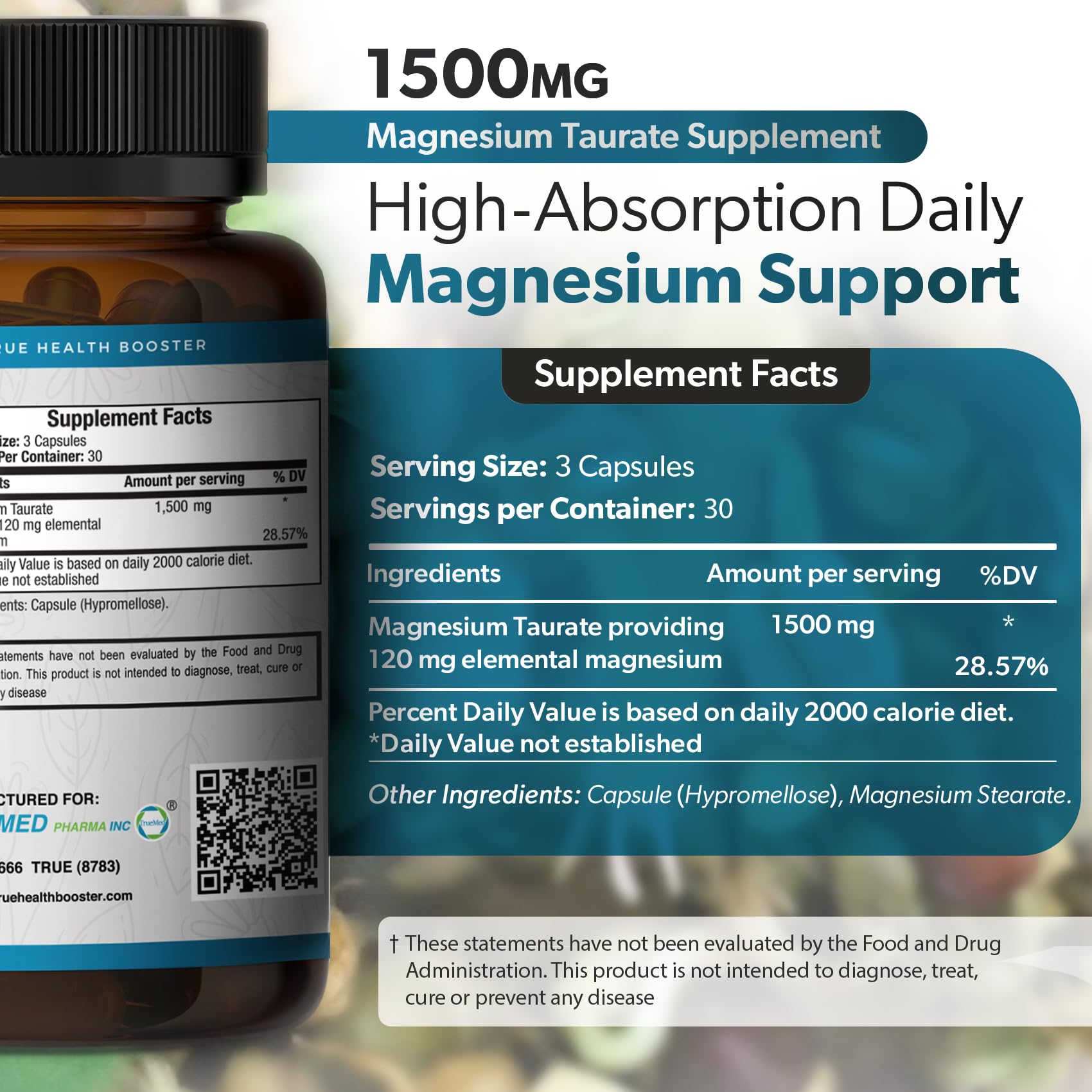 Magnesium Taurate 1500mg, Supports Heart Health and Sleep, 90 Veg Capsules — Amazon image 3